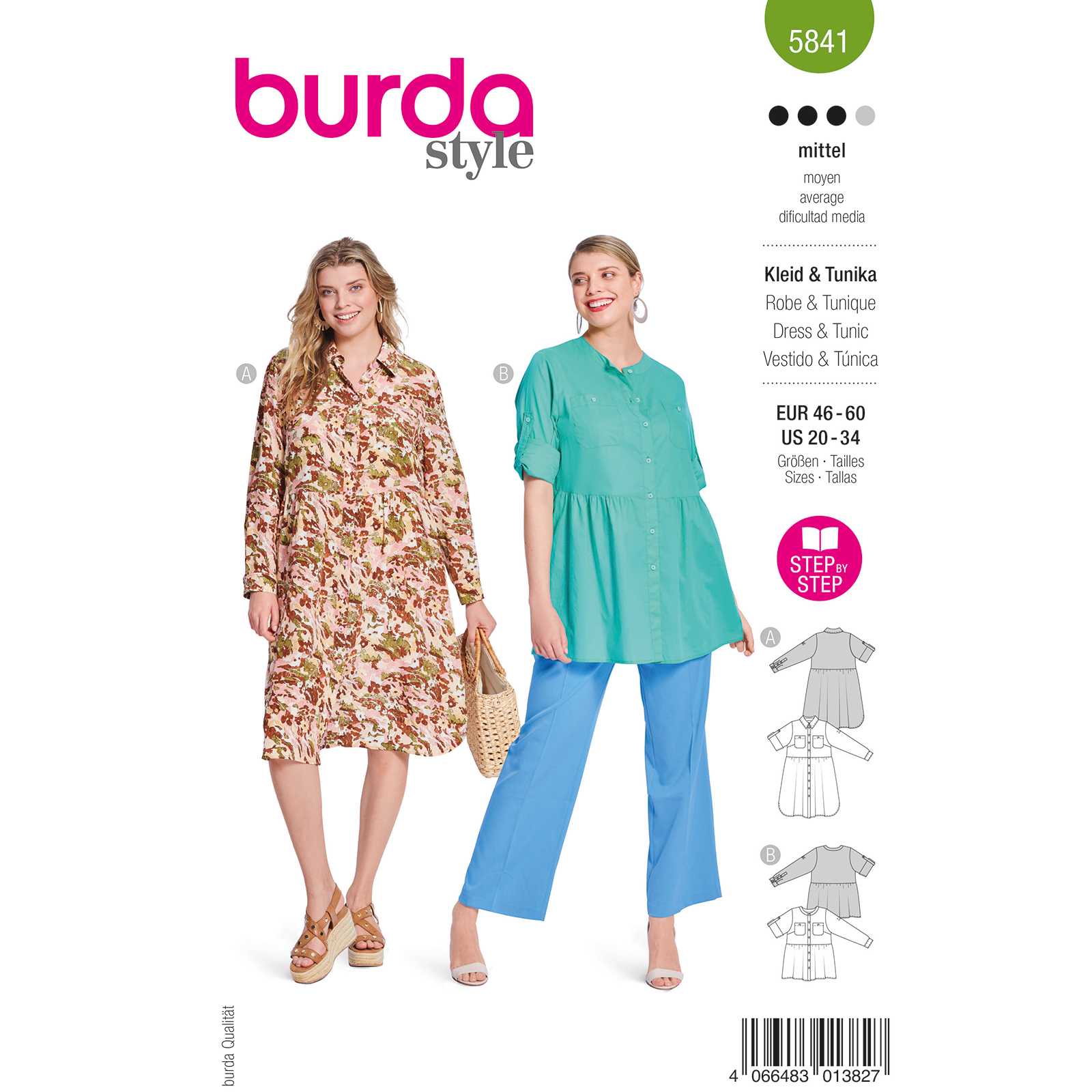 Burda naaipatroon 5841 groen - Jurk & Tuniek maat 46-60 - STUK