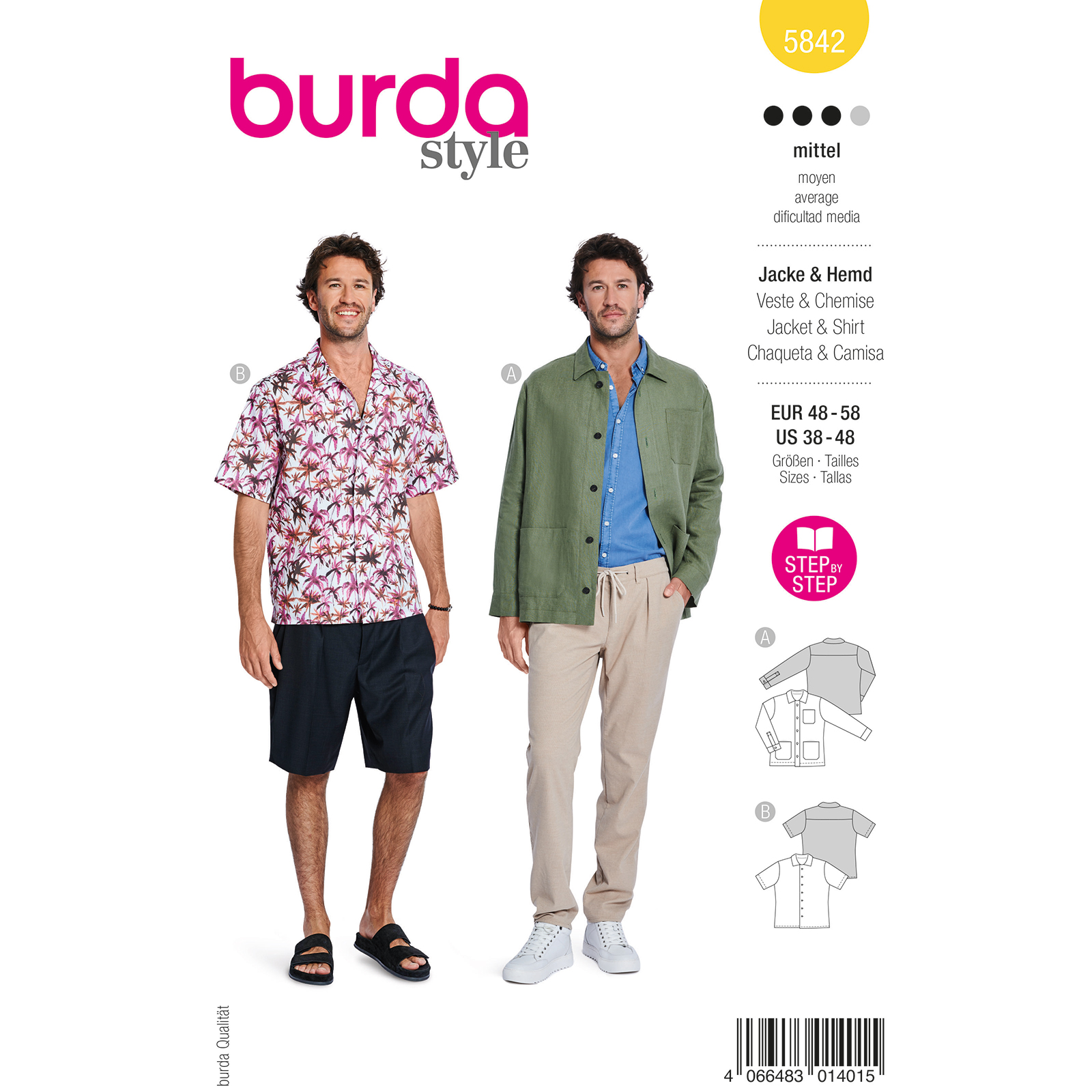 Burda naaipatroon 5842 geel - Shirt maat 48-58 - STUK