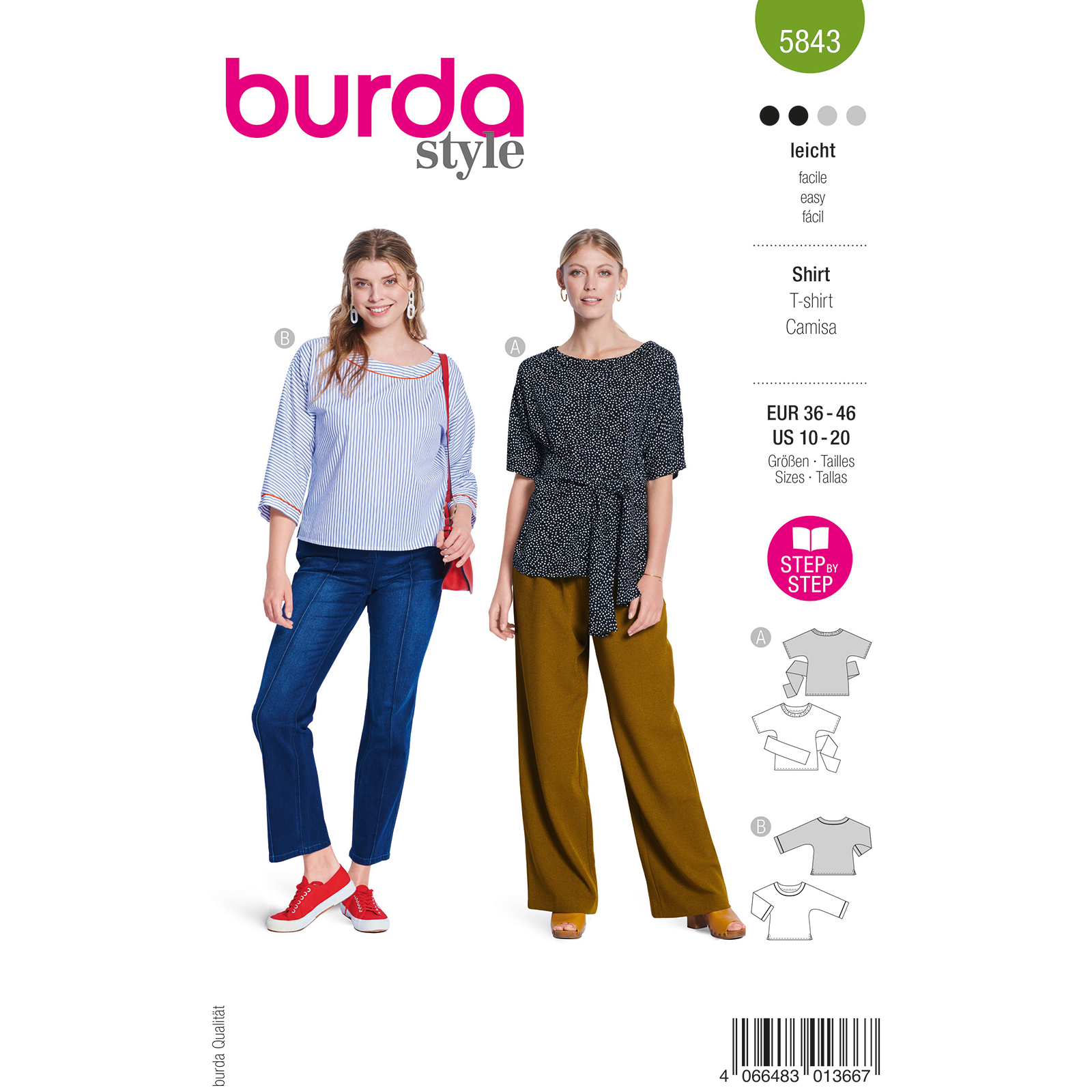 Burda naaipatroon 5843 groen - Shirt  maat 36-46 - STUK