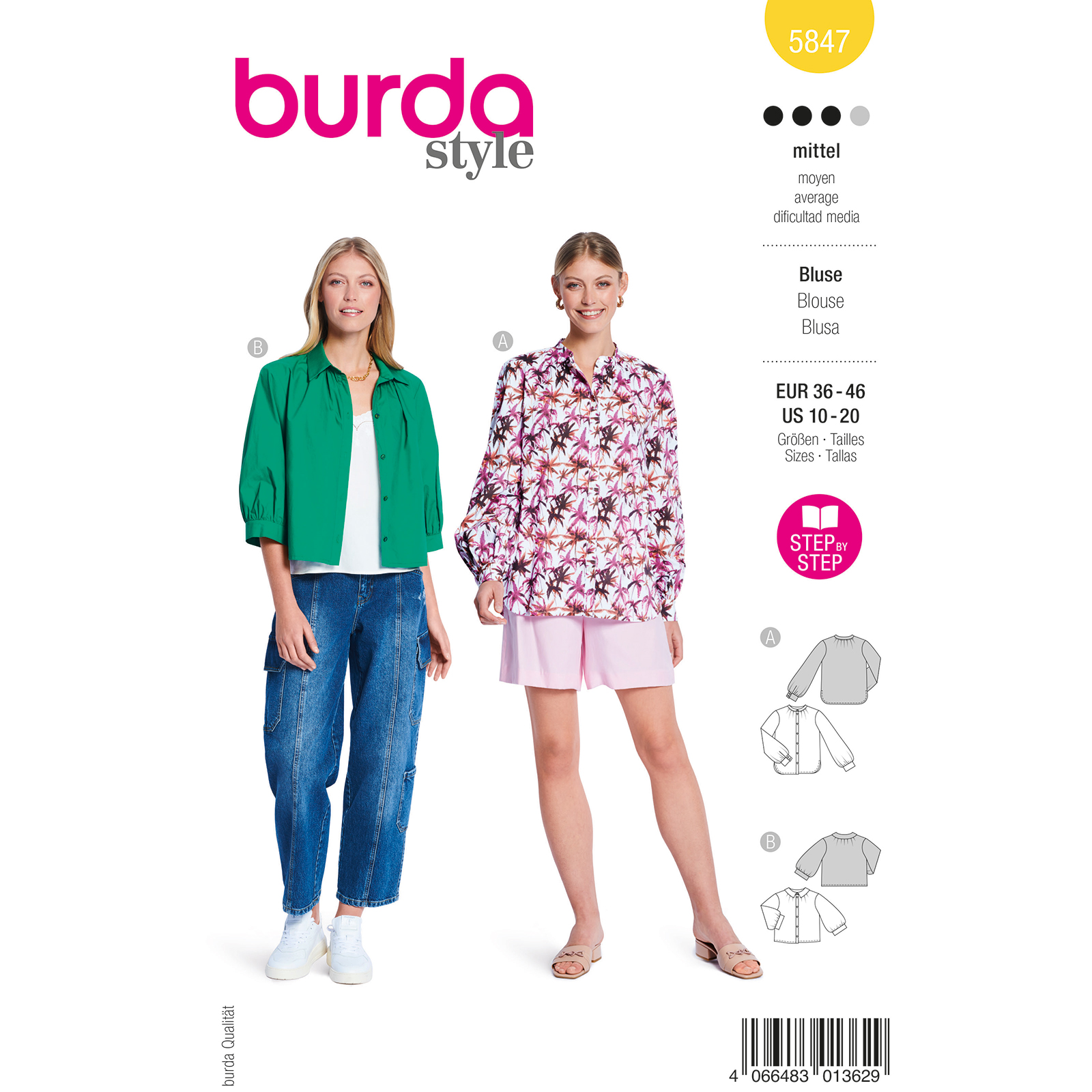 Burda naaipatroon 5847 geel - Blouse maat 36-46 - STUK