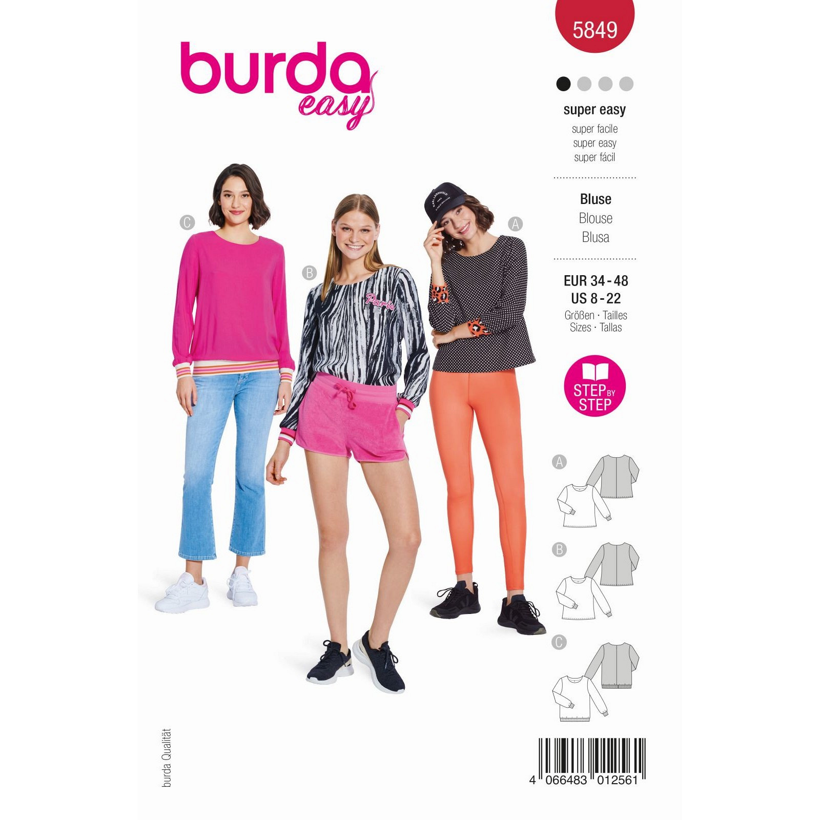 Burda naaipatroon 5849 rood - Blouse - maat 34-48 - STUK