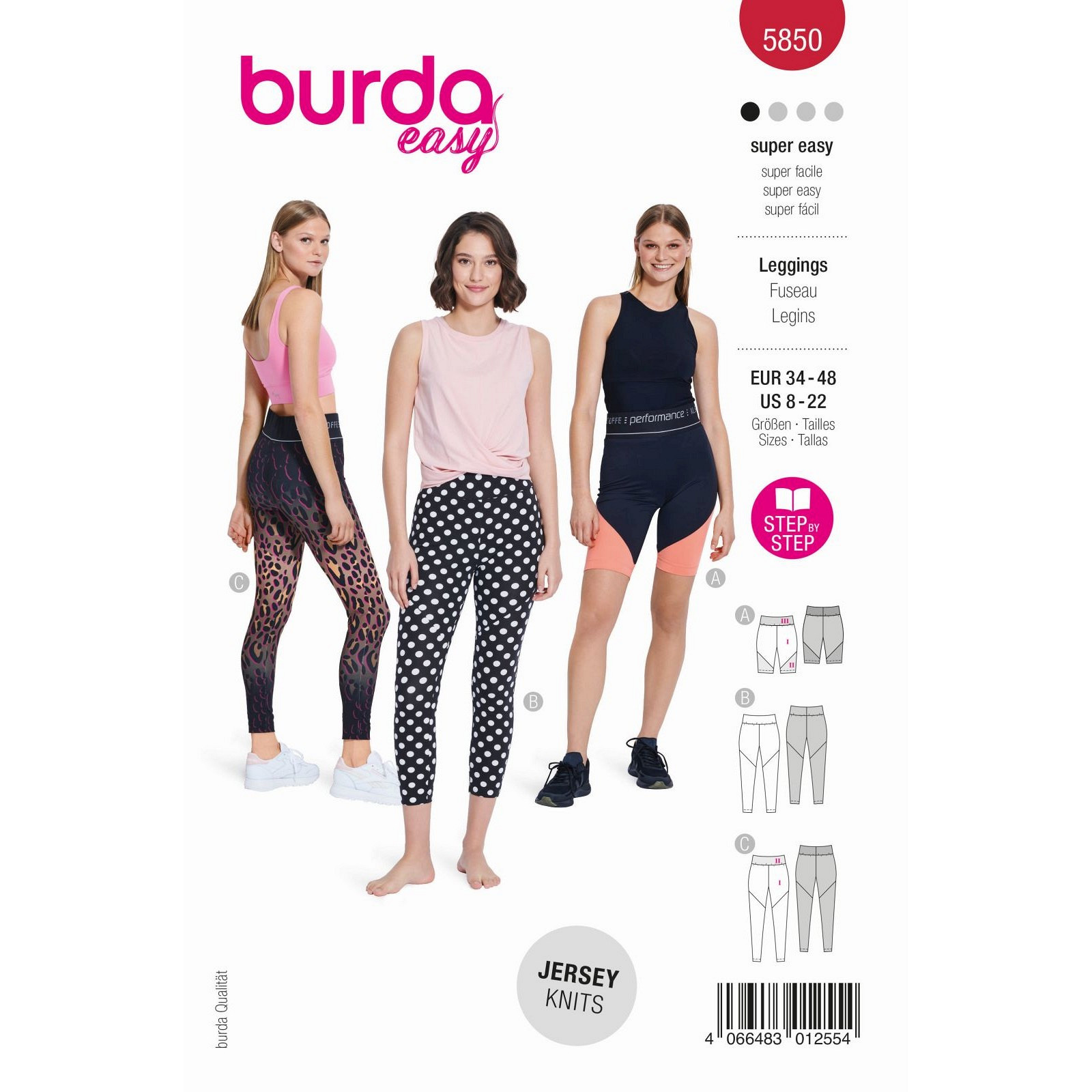 Burda naaipatroon 5850 rood - Leggings - maat 34-48 - STUK