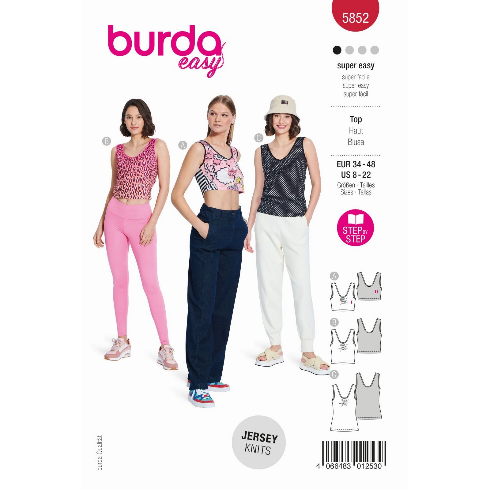 Burda naaipatroon 5852 rood - Top - maat 34-48 - STUK