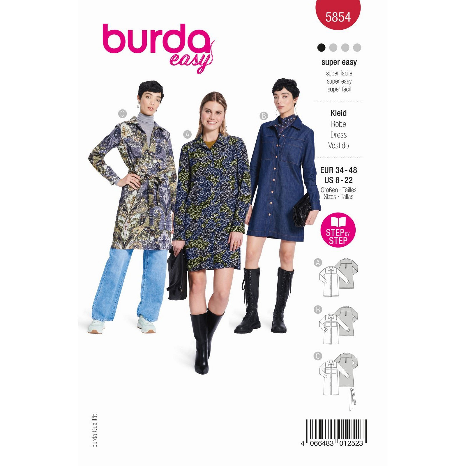 Burda naaipatroon 5854 rood - Jurk - maat 34-48 - STUK