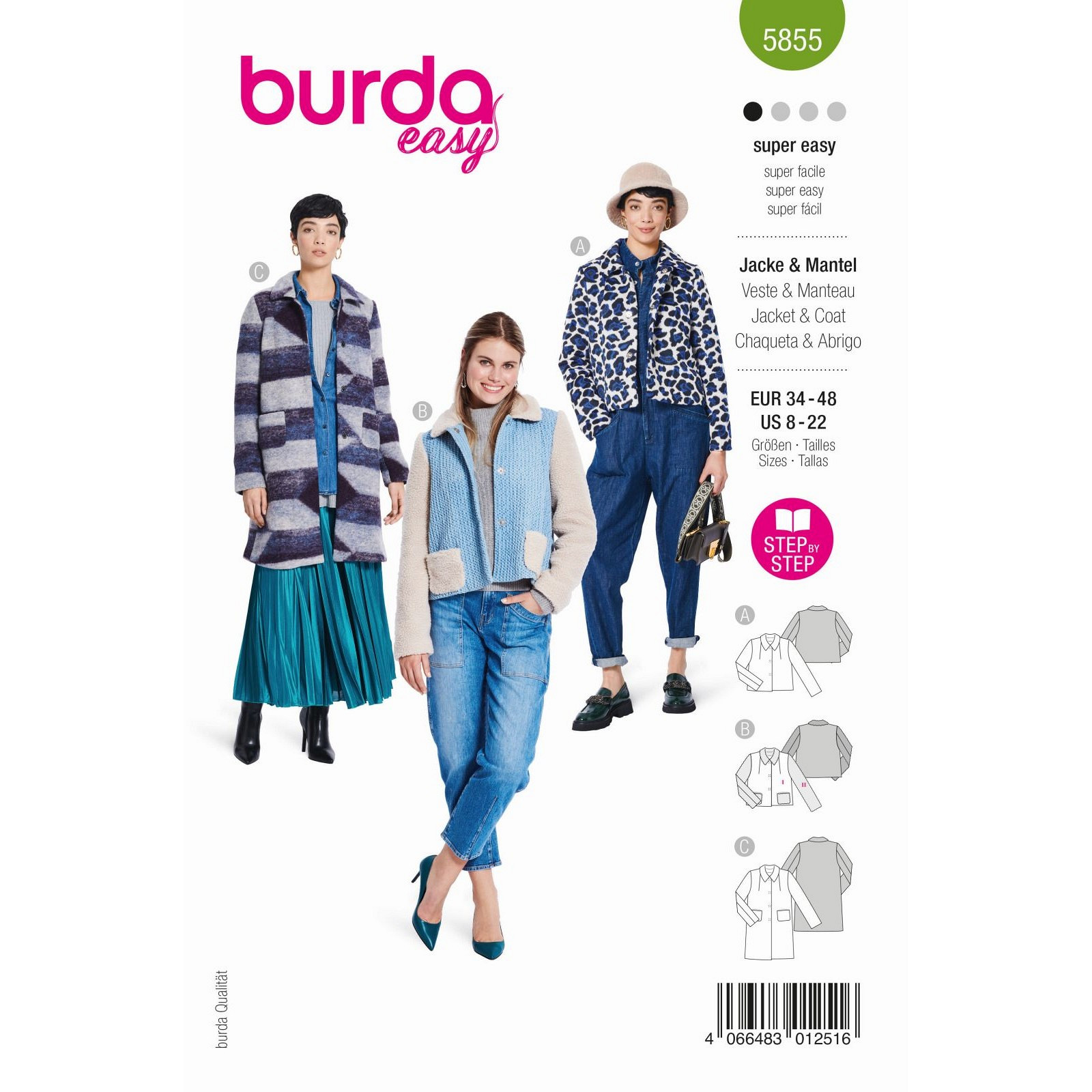 Burda naaipatroon 5855 groen - Jas en mantel maat 34-48
 - STUK