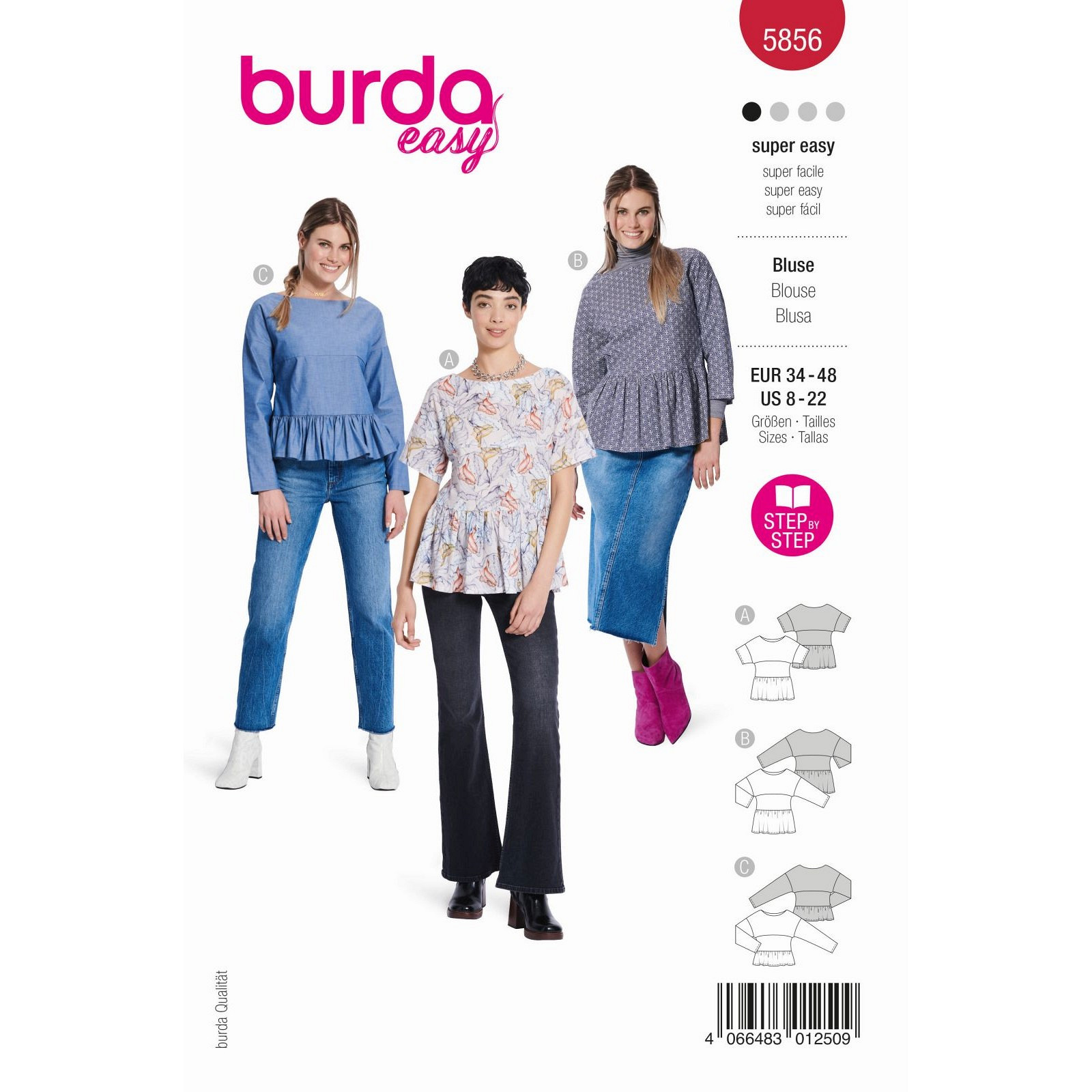 Burda naaipatroon 5856 rood - Blouse - maat 34-48 - STUK