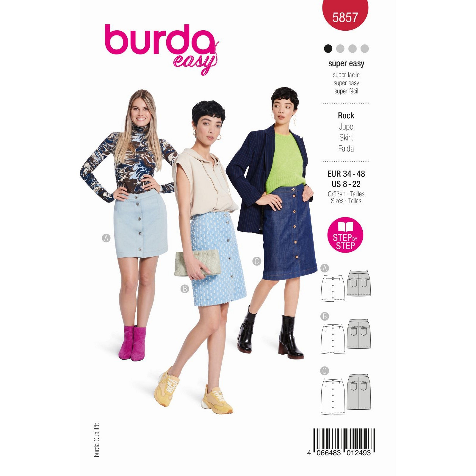Burda naaipatroon 5857 rood - Rok - maat 34-48 - STUK