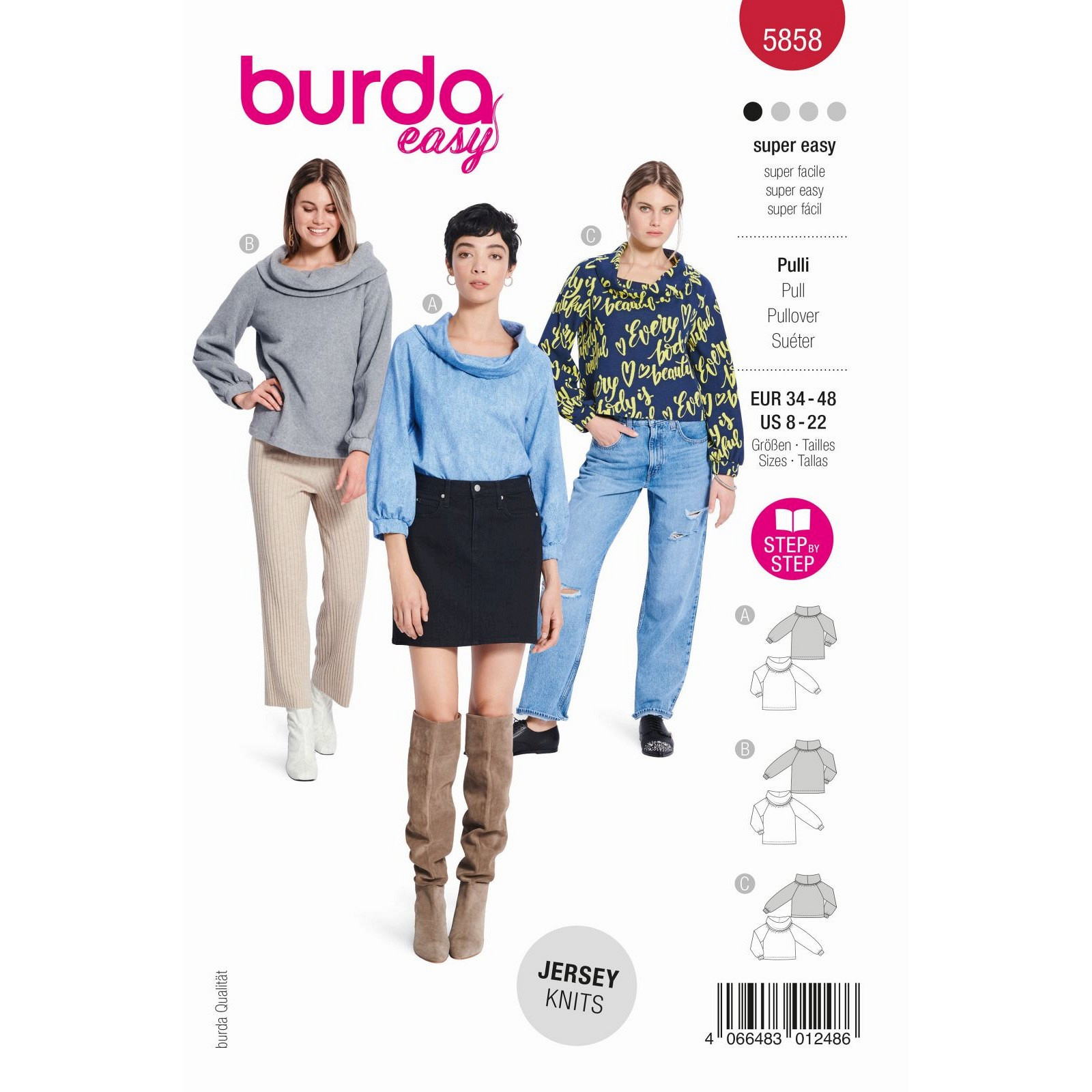 Burda naaipatroon 5858 rood - Tops - maat 34-48 - STUK