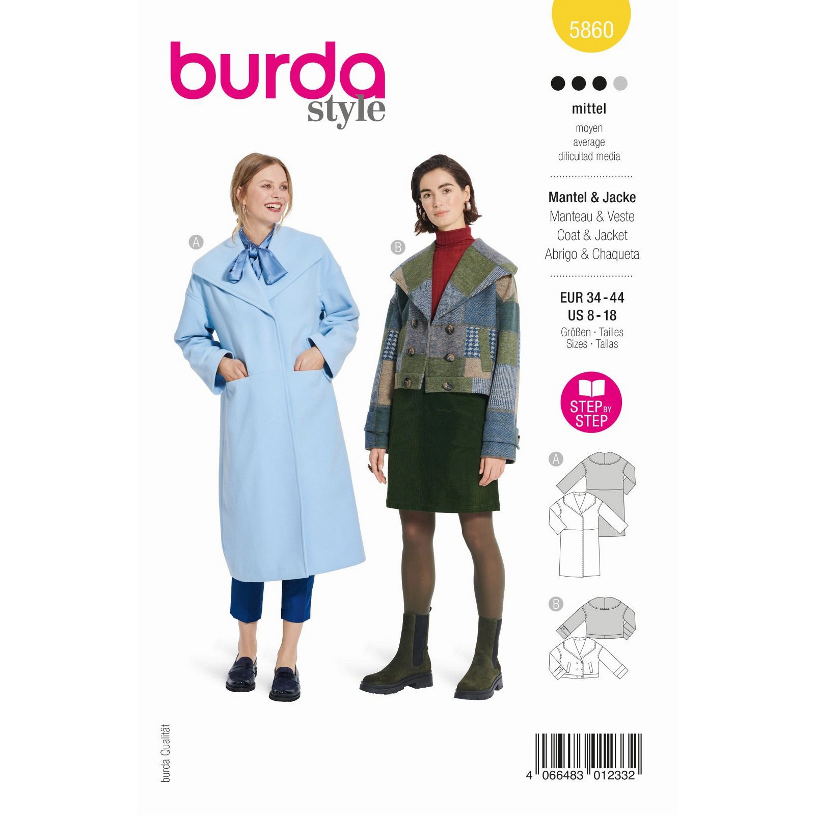 Burda naaipatroon 5860 geel - Jas & Mantel - maat 34-44 - STUK