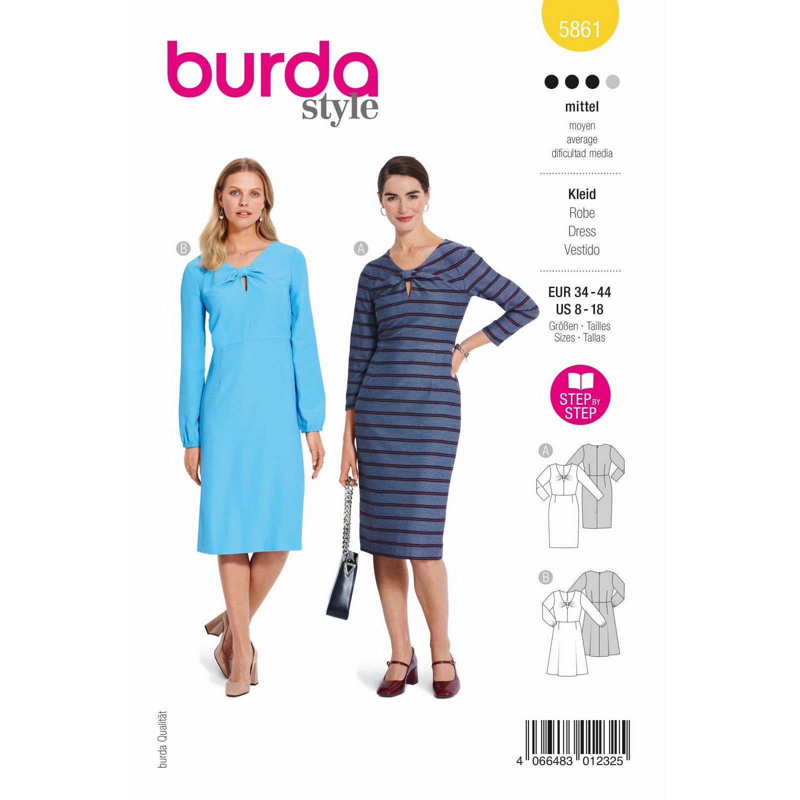 Burda naaipatroon 5861 geel - Jurk - maat 34-44 - STUK