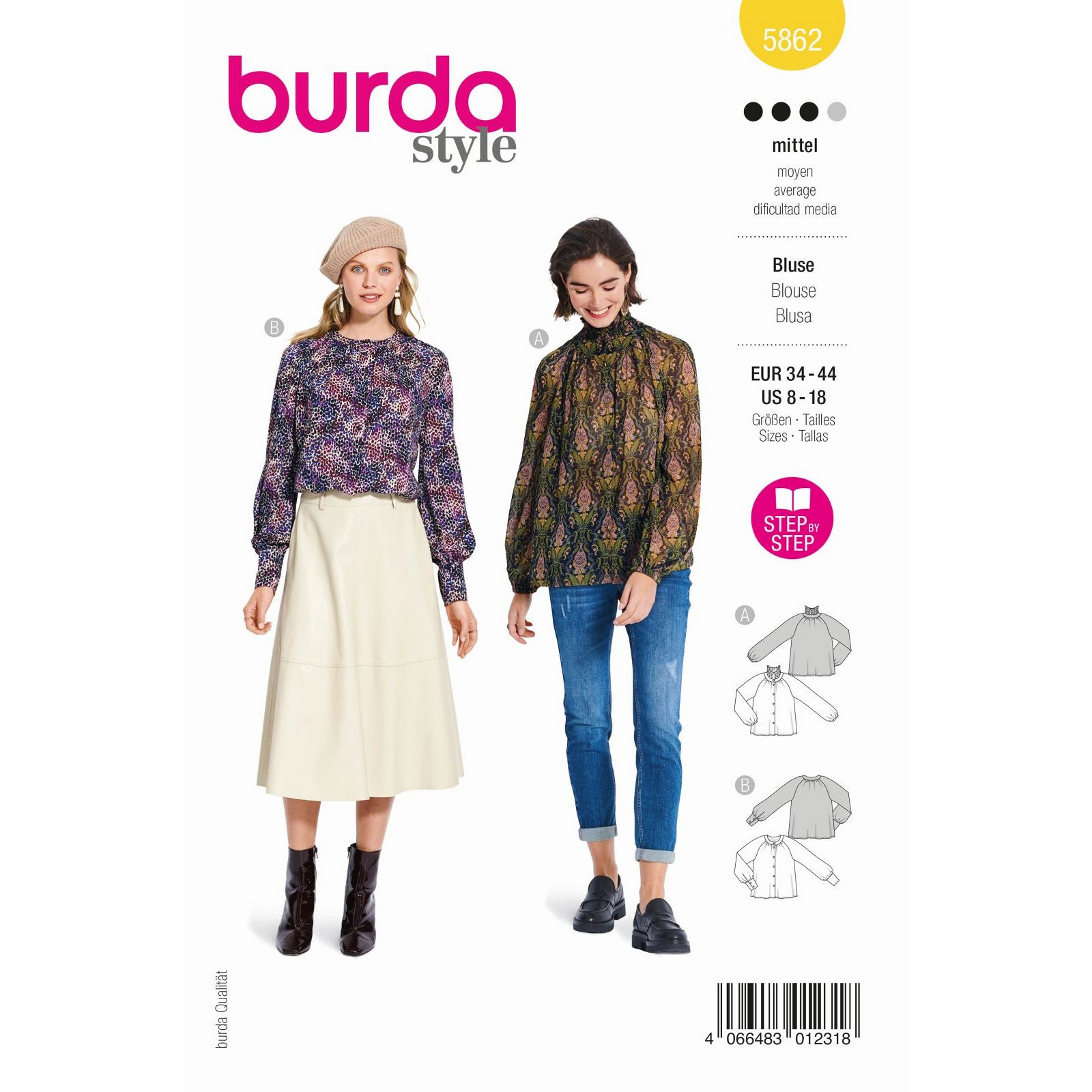 Burda naaipatroon 5862 geel - Blouse - maat 34-44 - STUK