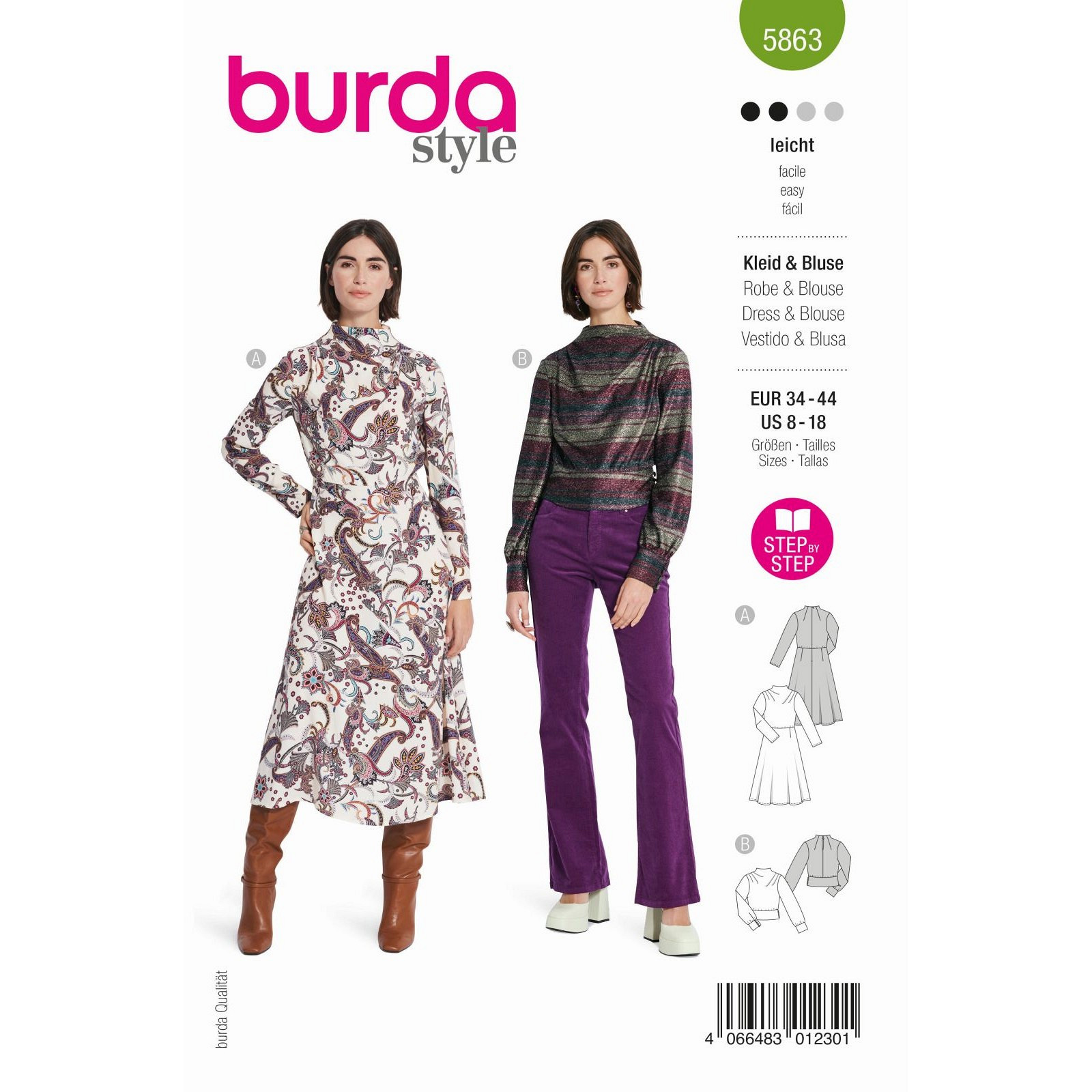 Burda naaipatroon 5863 groen - Jurk en Blouse maat 34-44 - STUK