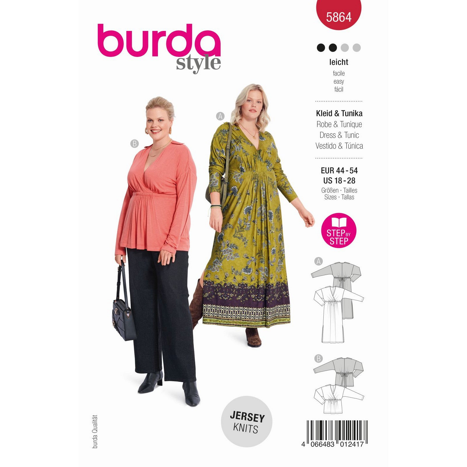 Burda naaipatroon 5864 rood - Jurk & Tuniek - maat 44-54 - STUK