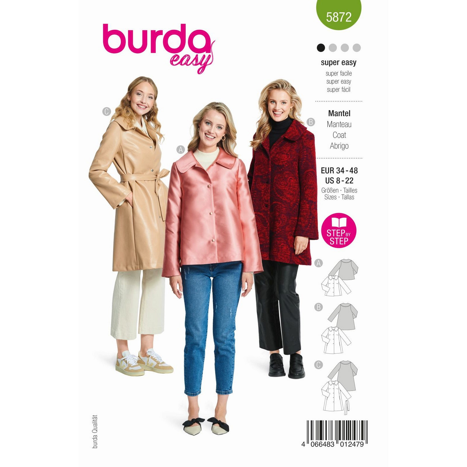 Burda naaipatroon 5872 groen - Mantel maat 34-48 - STUK