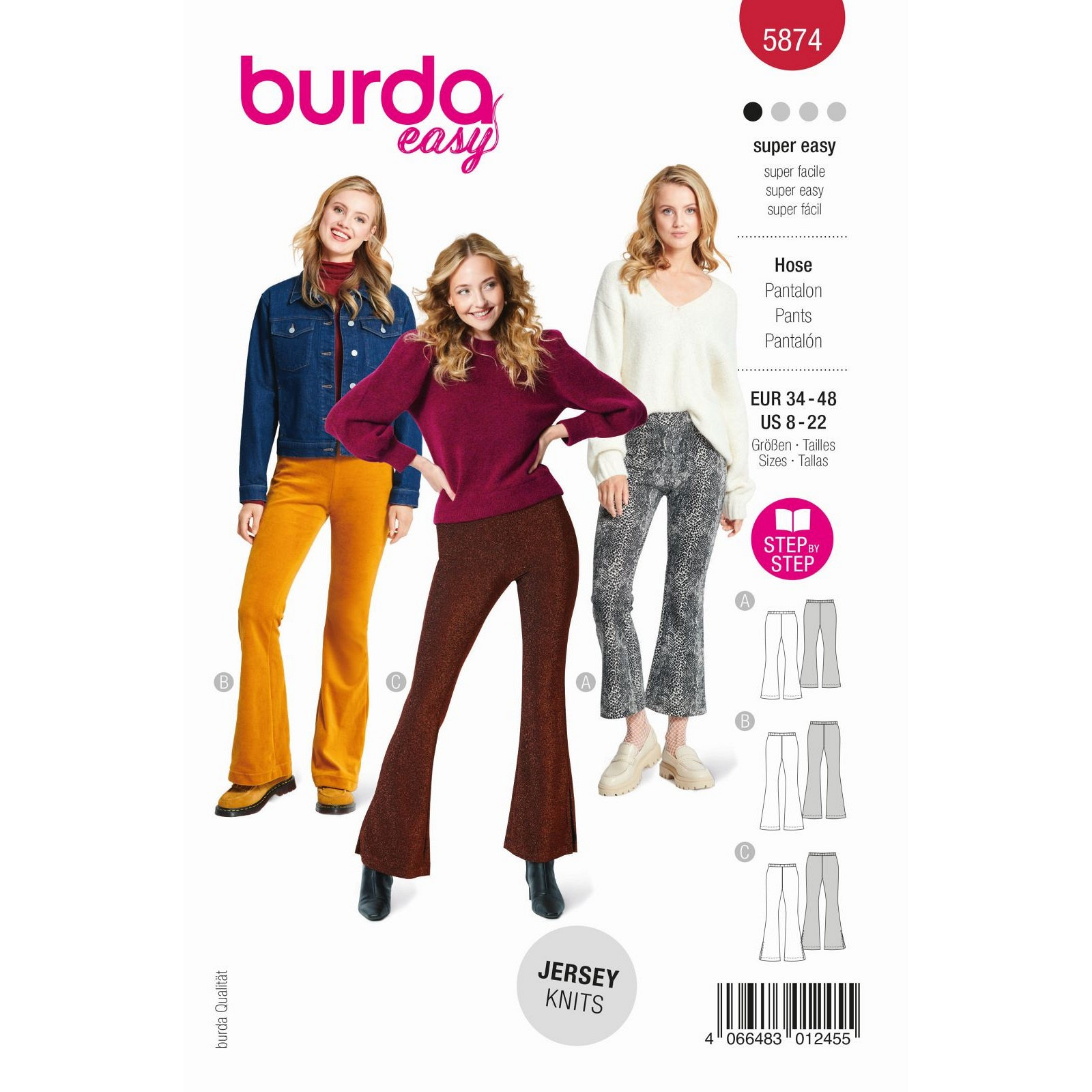 Burda naaipatroon 5874 rood - Pantalon - maat 34-48
 - STUK