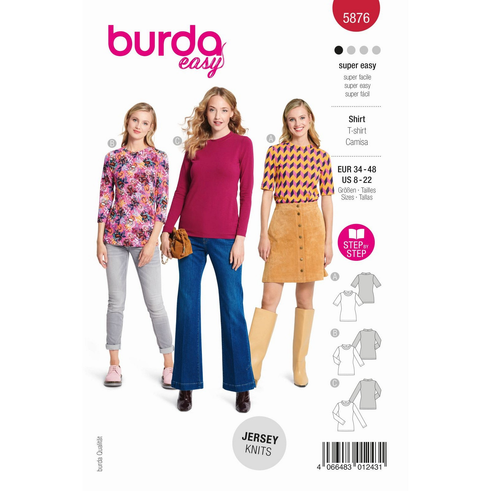 Burda naaipatroon 5876 rood - T-shirt - maat 34-48
 - STUK