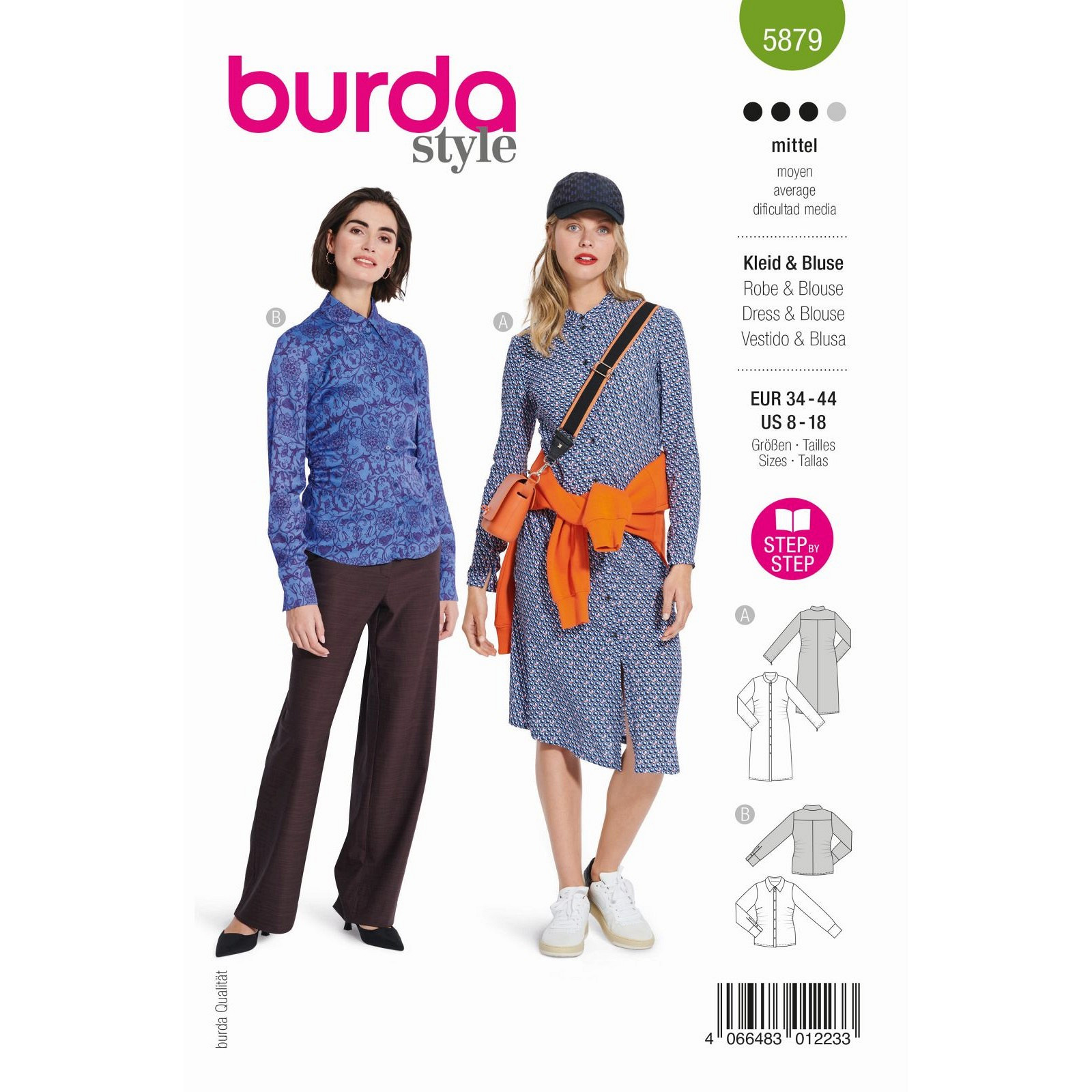 Burda naaipatroon 5879 groen - Jurk & Blouse maat 34-44 - STUK