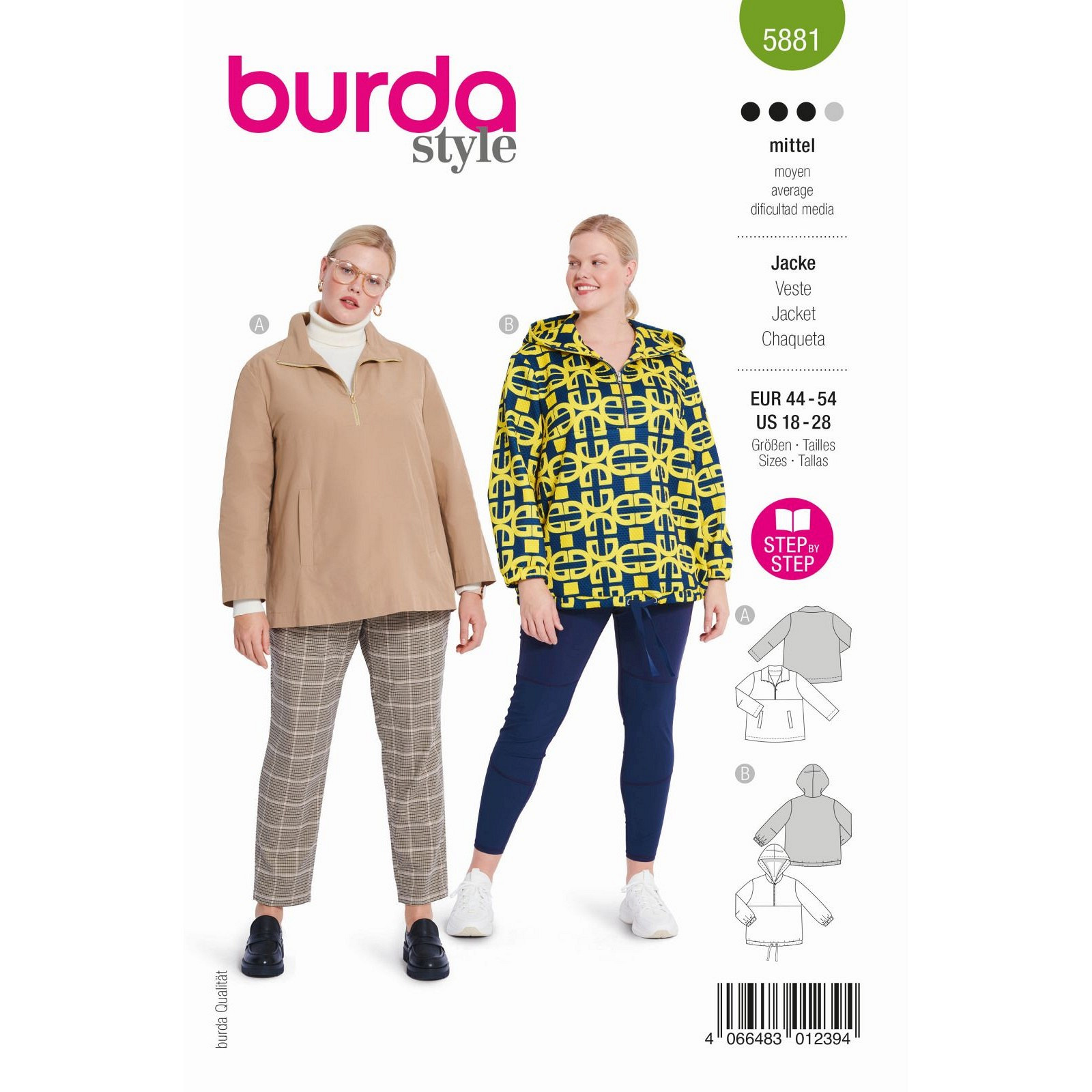 Burda naaipatroon 5881 groen - Jas maat 44-54 - STUK