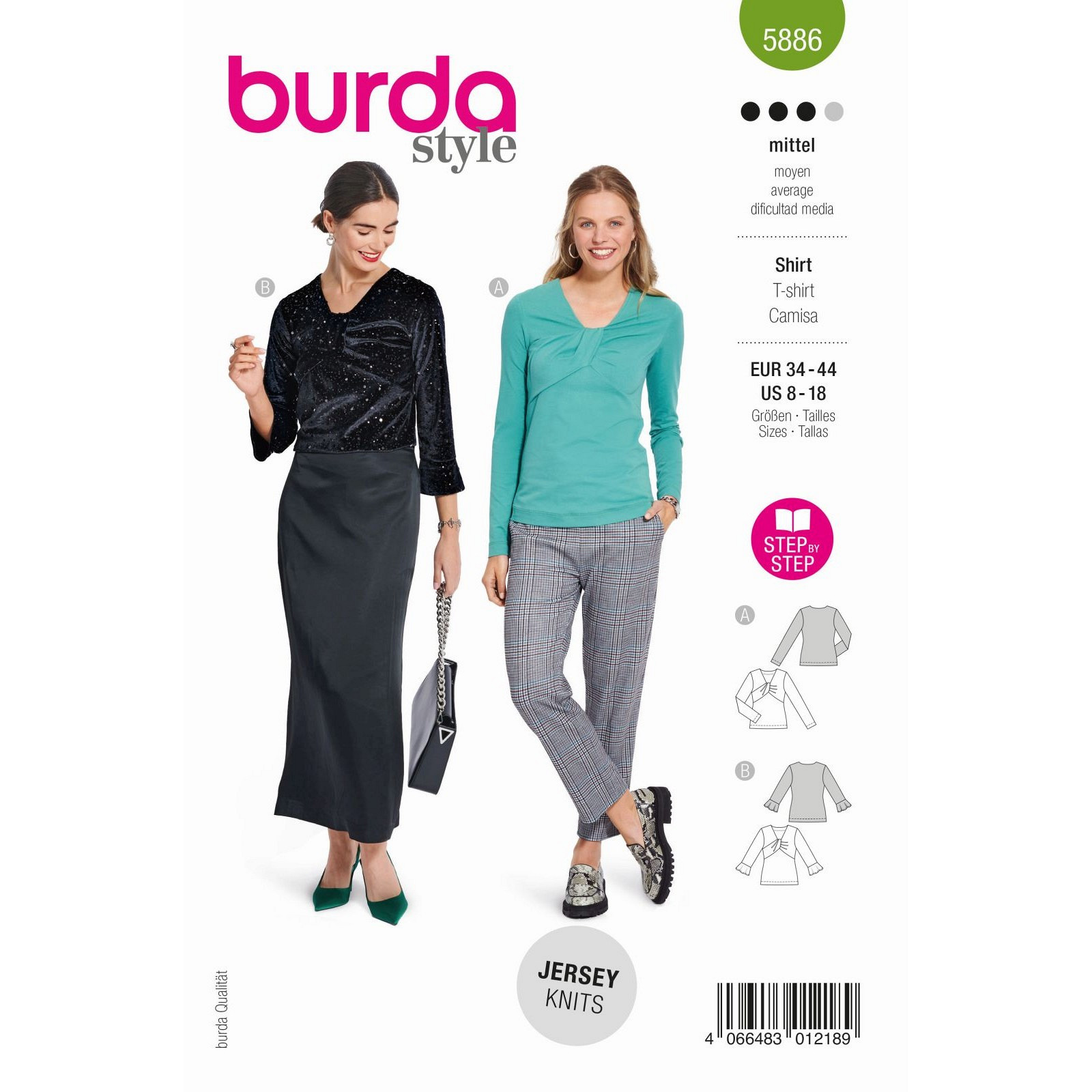 Burda naaipatroon 5886 groen - Shirt maat 34-44 - STUK