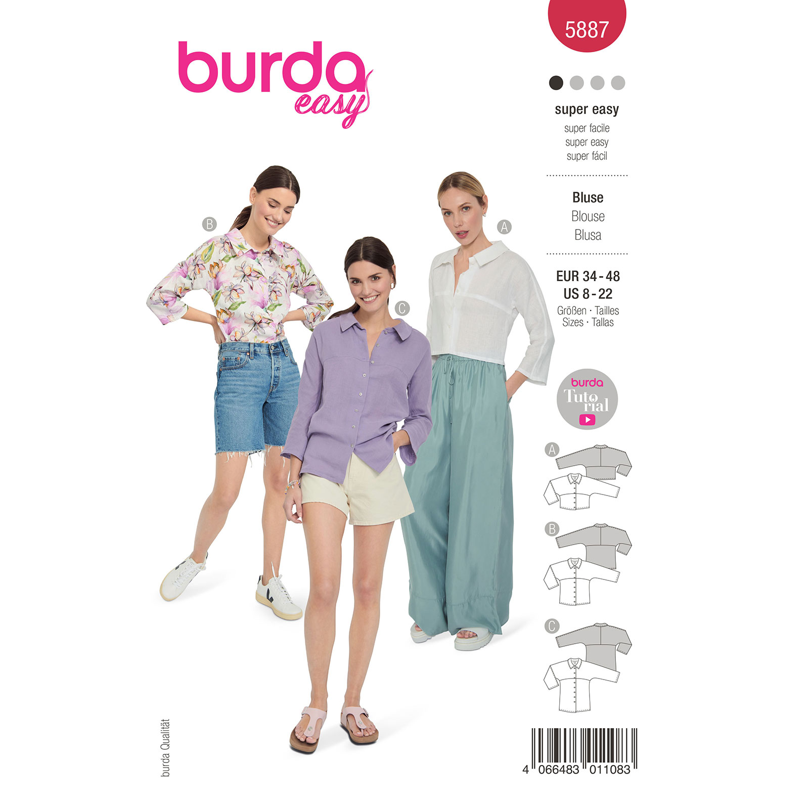 Burda naaipatroon 5887 rood - Blouse maat 34-48 - STUK