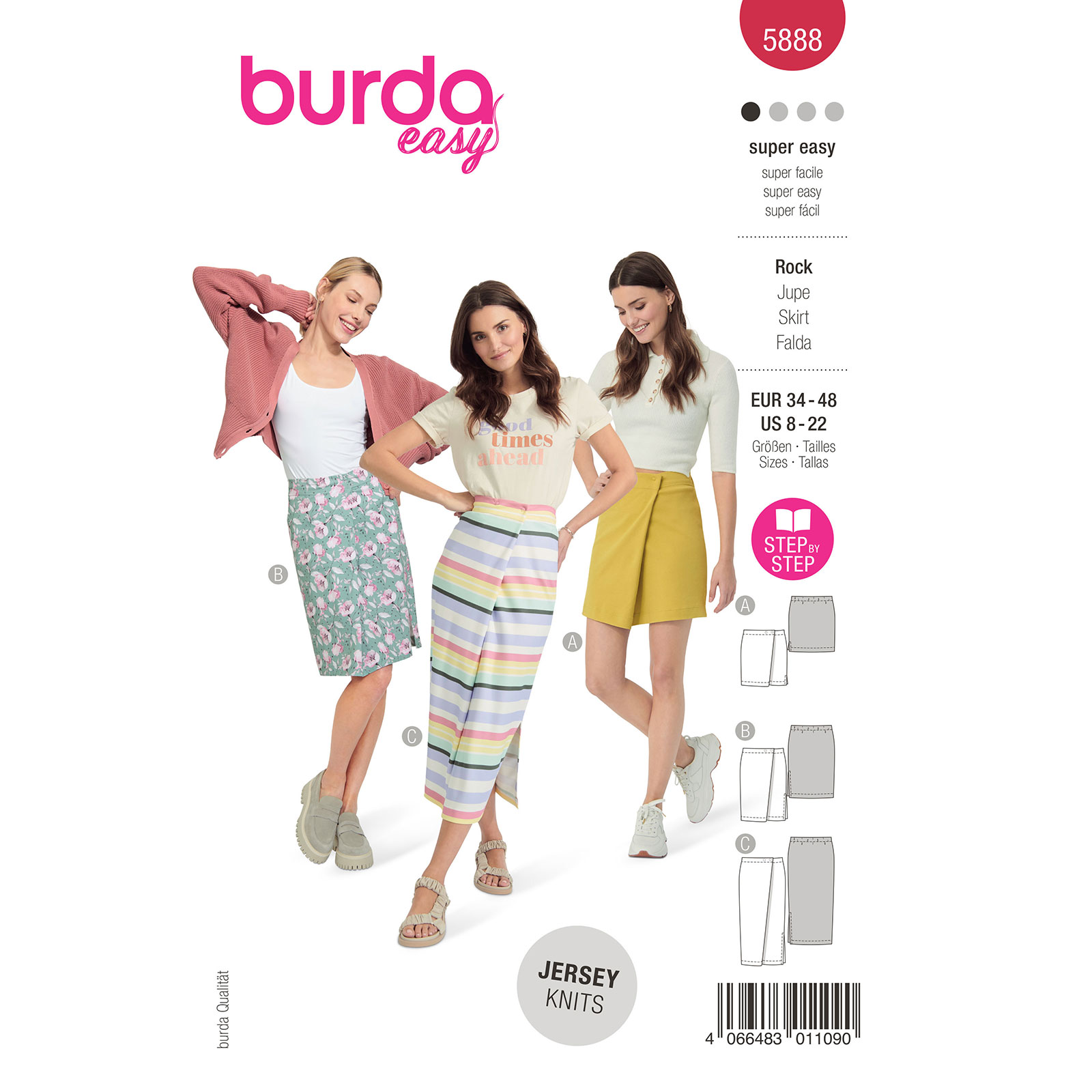 Burda naaipatroon 5888 rood - Rok maat 34-48 - STUK