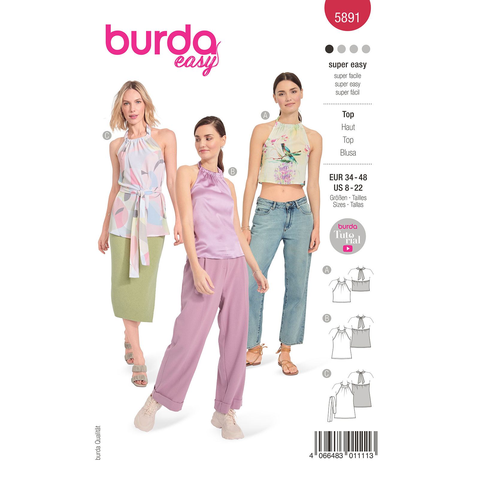 Burda naaipatroon 5891 rood - Top maat 34-48 - STUK