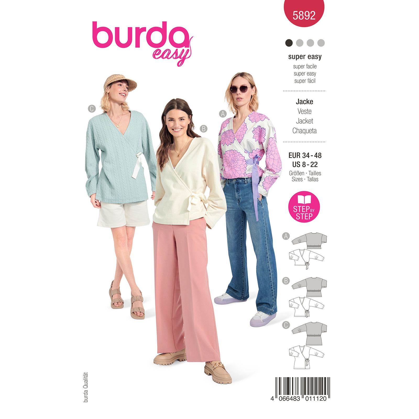 Burda naaipatroon 5892 rood - Jacket maat 34-48 - STUK