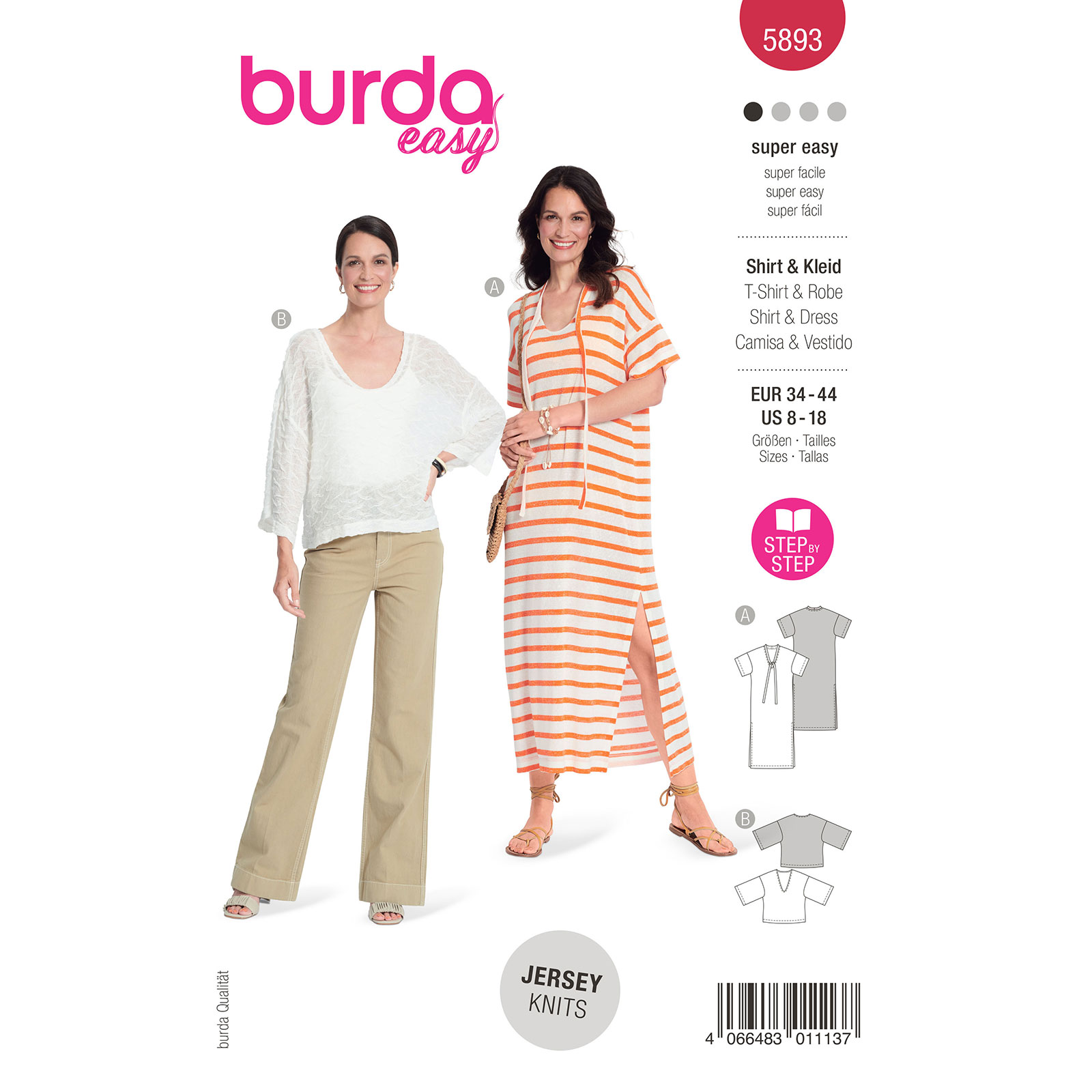Burda naaipatroon 5893 rood - Jurk & Top maat 34-44 - STUK