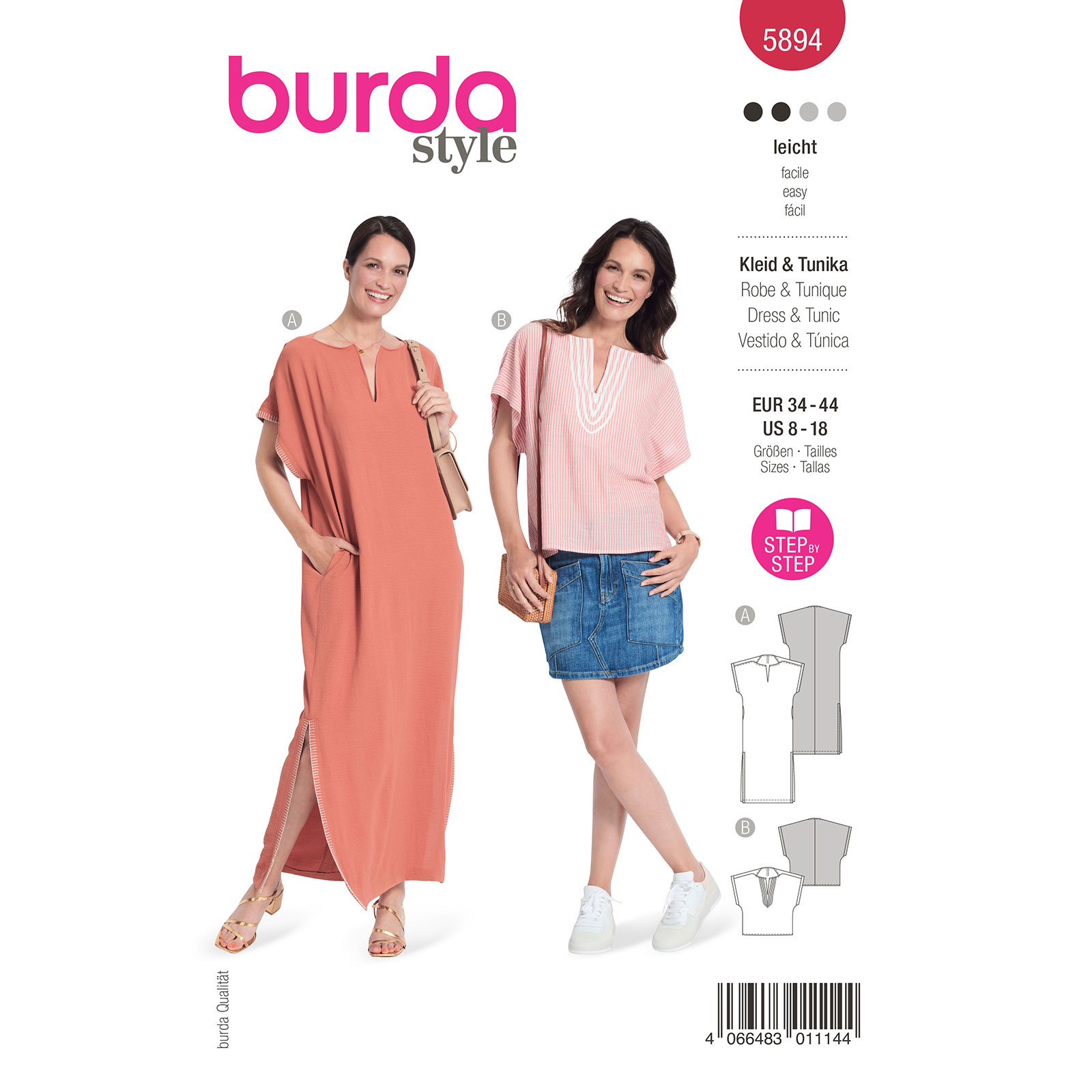 Burda naaipatroon 5894 rood - Jurk & Tuniek Top maat 34-44 - STUK