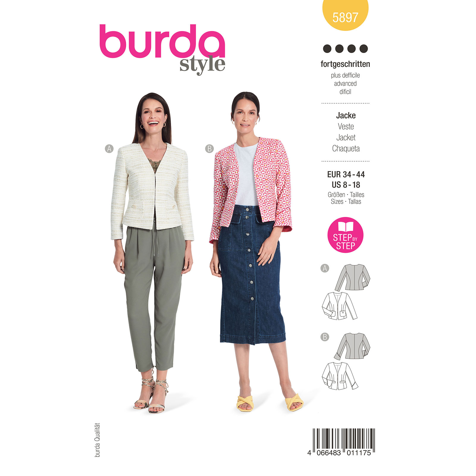 Burda naaipatroon 5897 geel - Jacket maat 34-44 - STUK