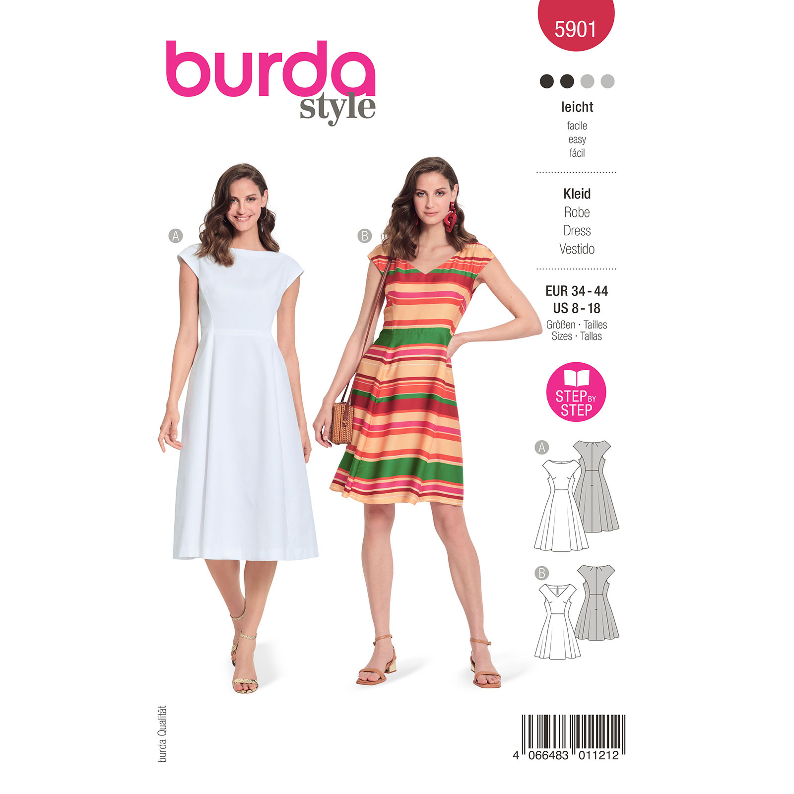 Burda naaipatroon 5901 rood - Jurk maat 34-44 - STUK
