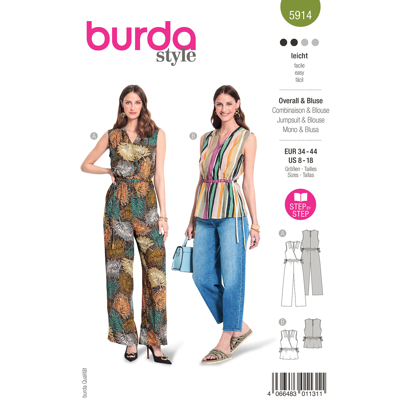 Burda naaipatroon 5914 groen - Jumpsuit & Top maat 34-44 - STUK