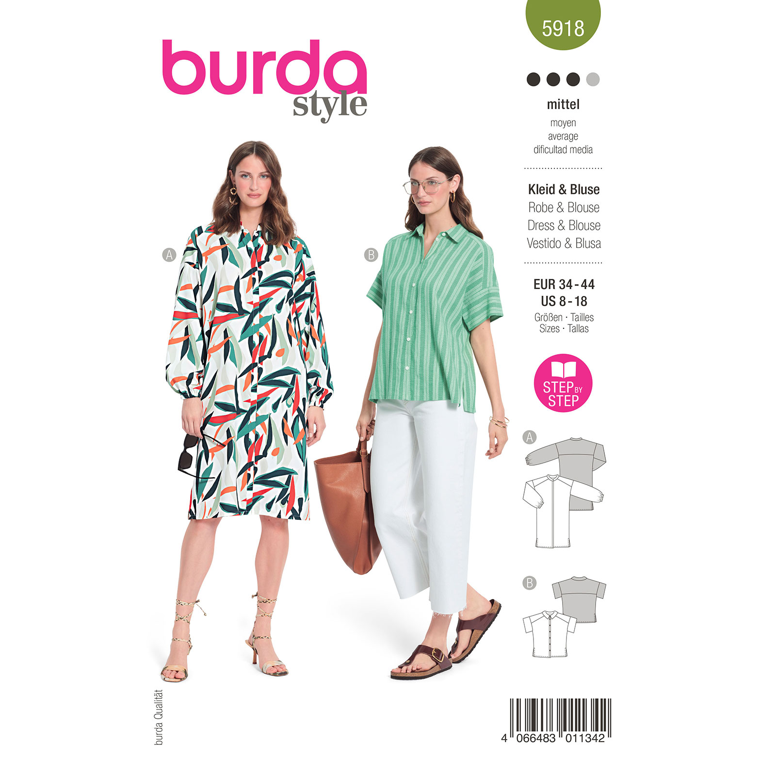 Burda naaipatroon 5918 groen - Jurk & Blouse maat 34-44 - STUK