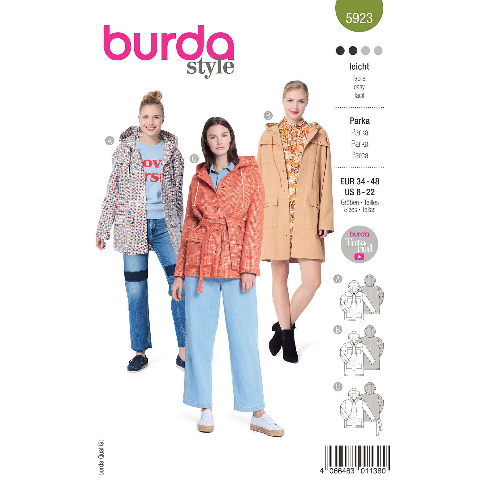 Burda naaipatroon 5923 groen - Parka maat 34-48 - STUK