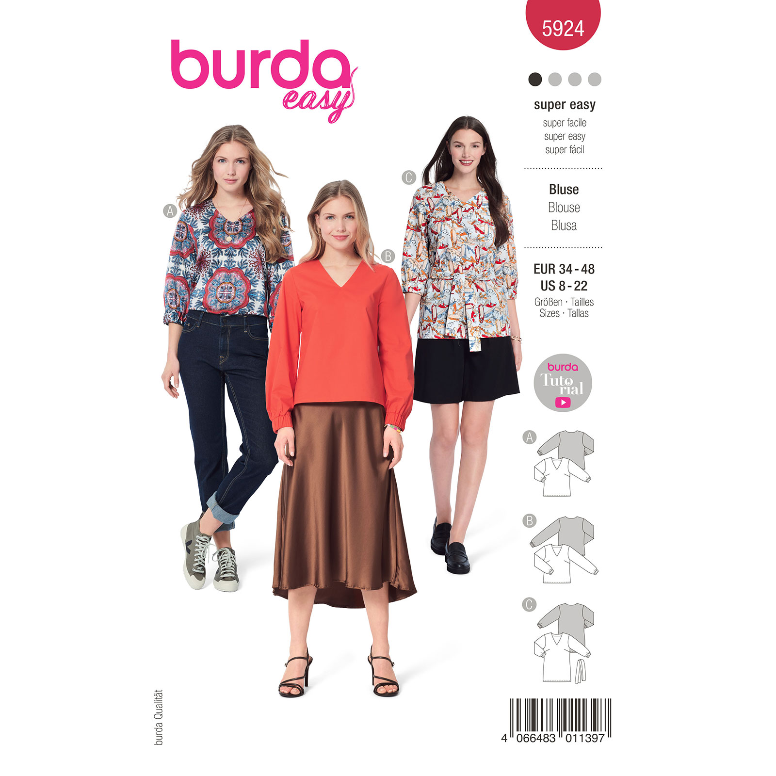 Burda naaipatroon 5924 rood - Top maat 34-48 - STUK