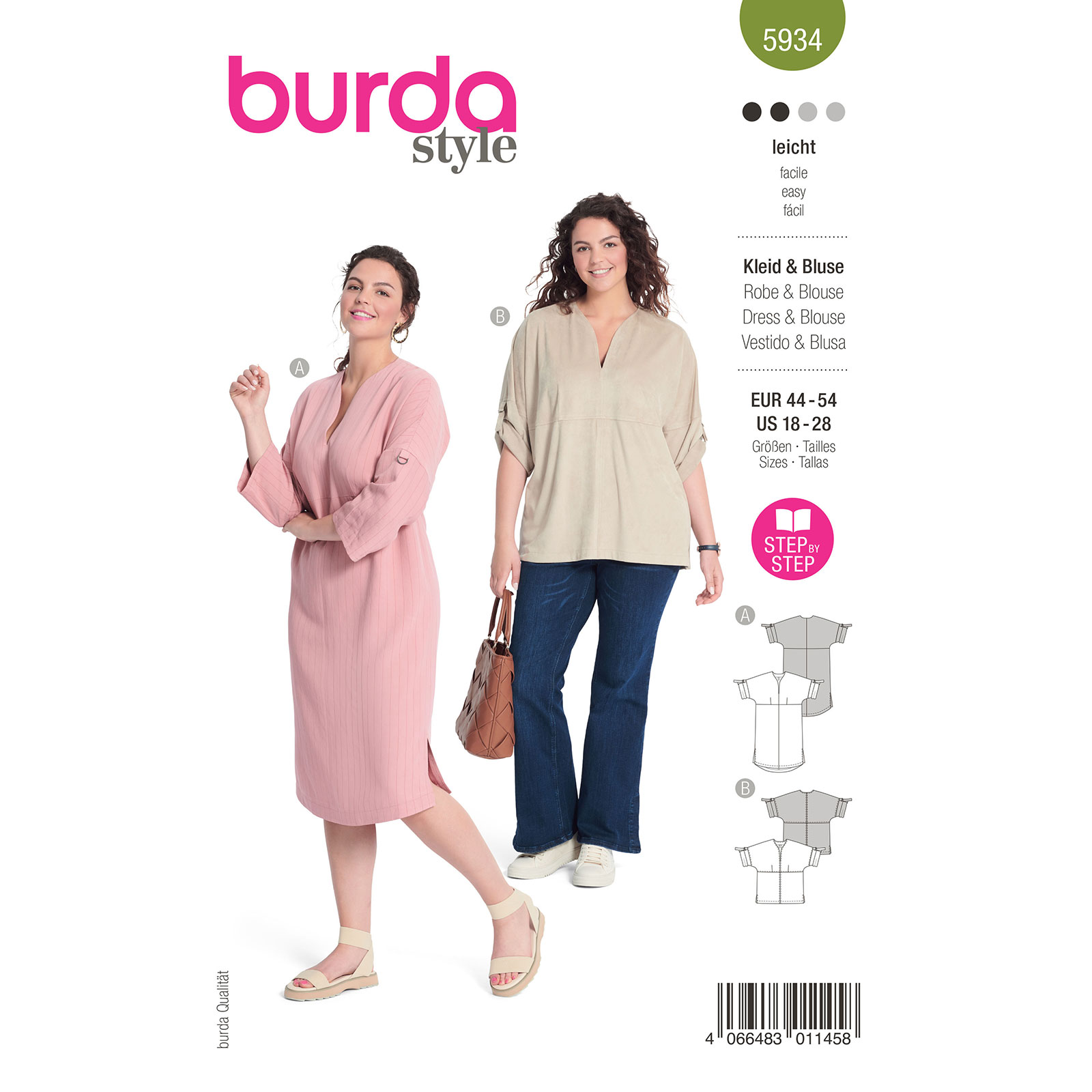 Burda naaipatroon 5934 groen - Jurk & Blouse maat 44-54 - STUK
