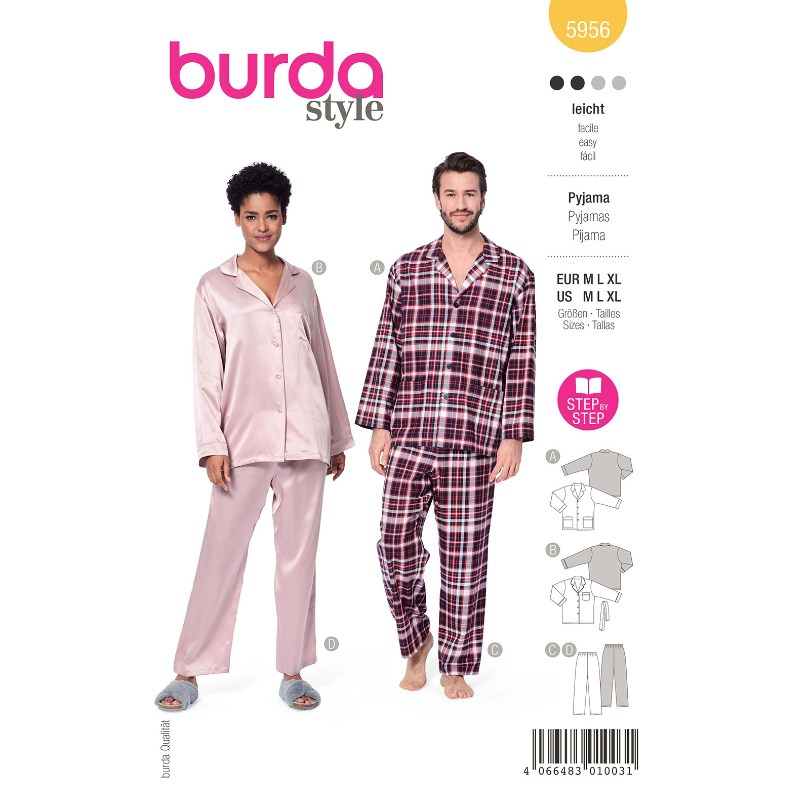 Burda naaipatroon 5956 geel - Unisex Pyjama maat M, L en XL - STUK