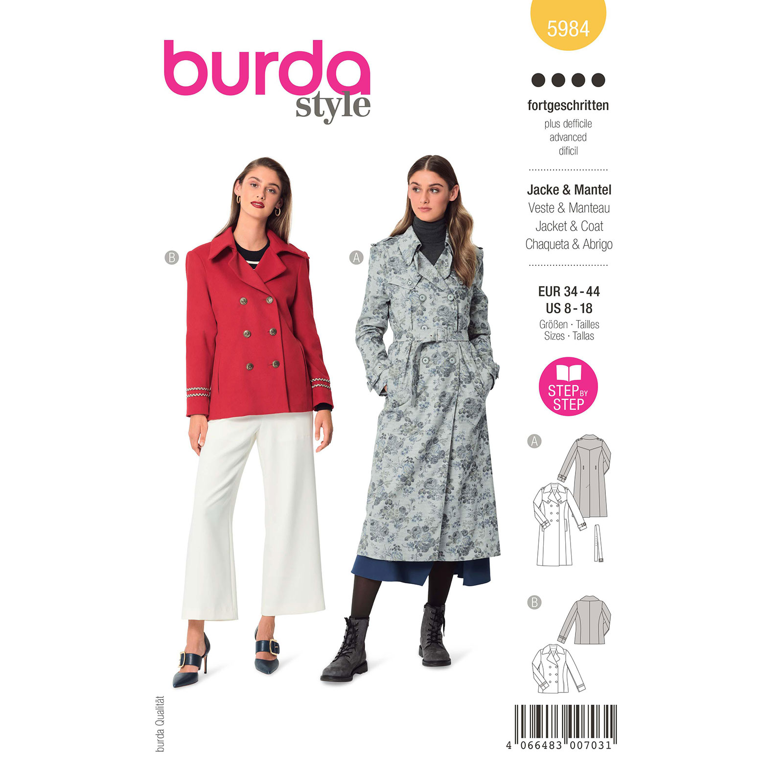Burda naaipatroon 5984 geel - Caban Jas en Trenchcoat maat 34-44 - STUK