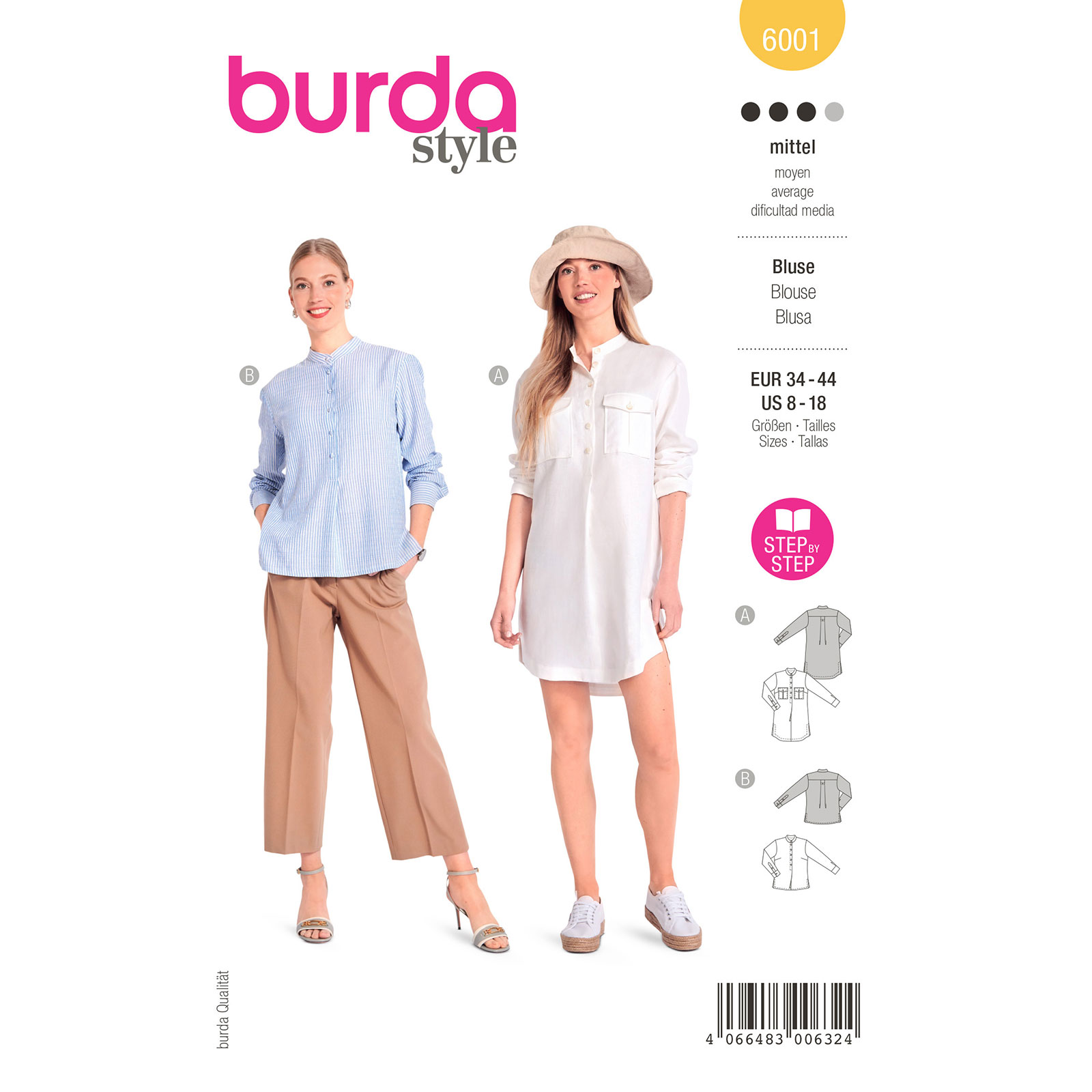 Burda naaipatroon 6001 geel - Blouse maat 34-44 - STUK