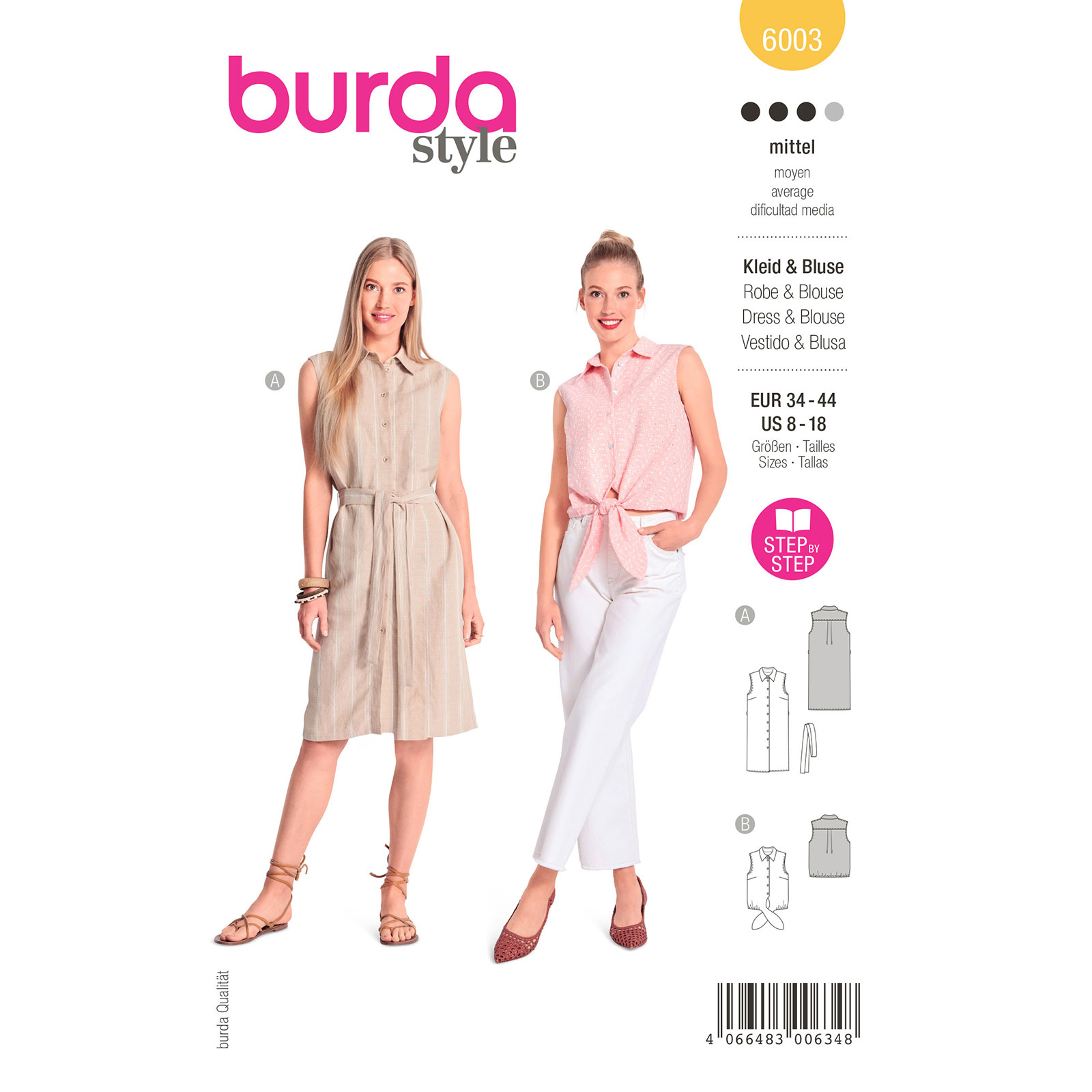 Burda naaipatroon 6003 geel - Jurk/Blouse maat 34-44 - STUK