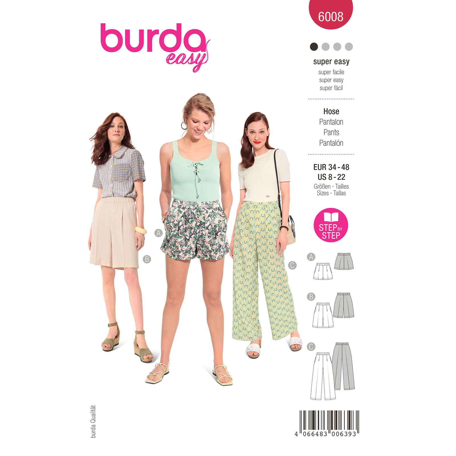 Burda naaipatroon 6008 rood - Broek maat 34-48 - STUK