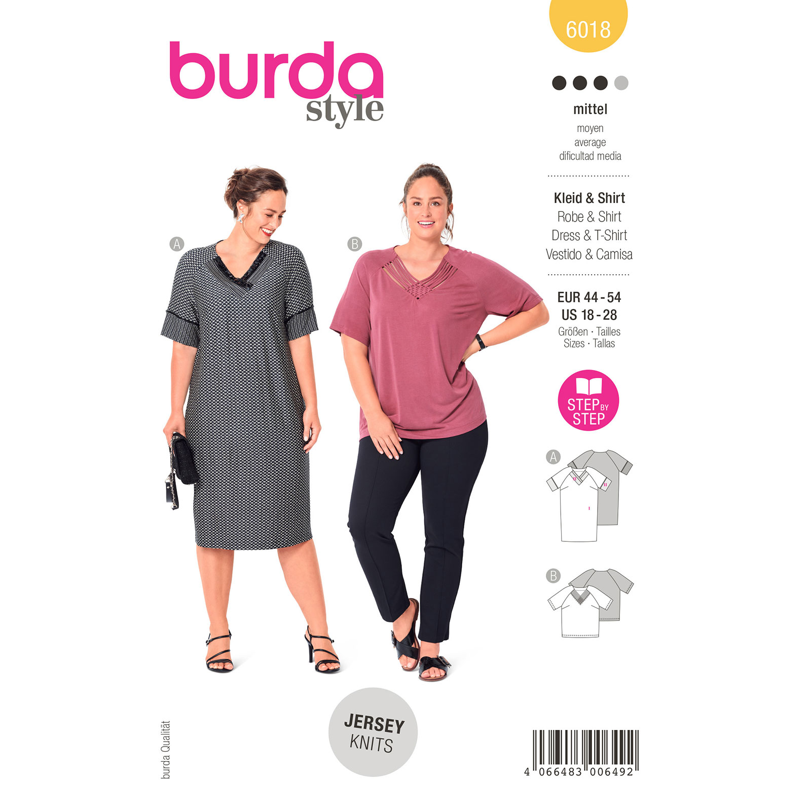 Burda naaipatroon 6018 geel - Jurk/Top maat 44-54 - STUK