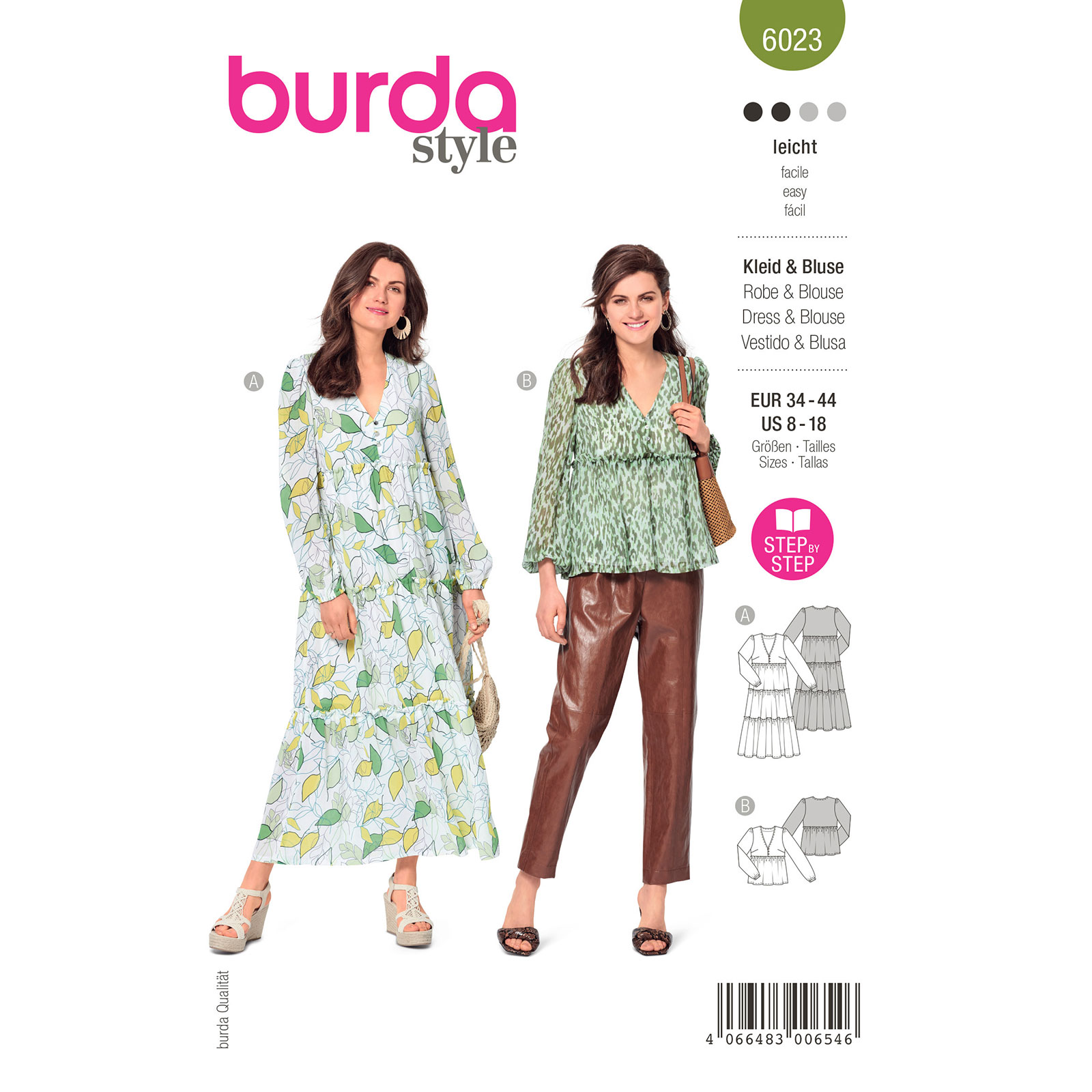 Burda naaipatroon 6023 groen - Jurk/Blouse maat 34-44 - STUK