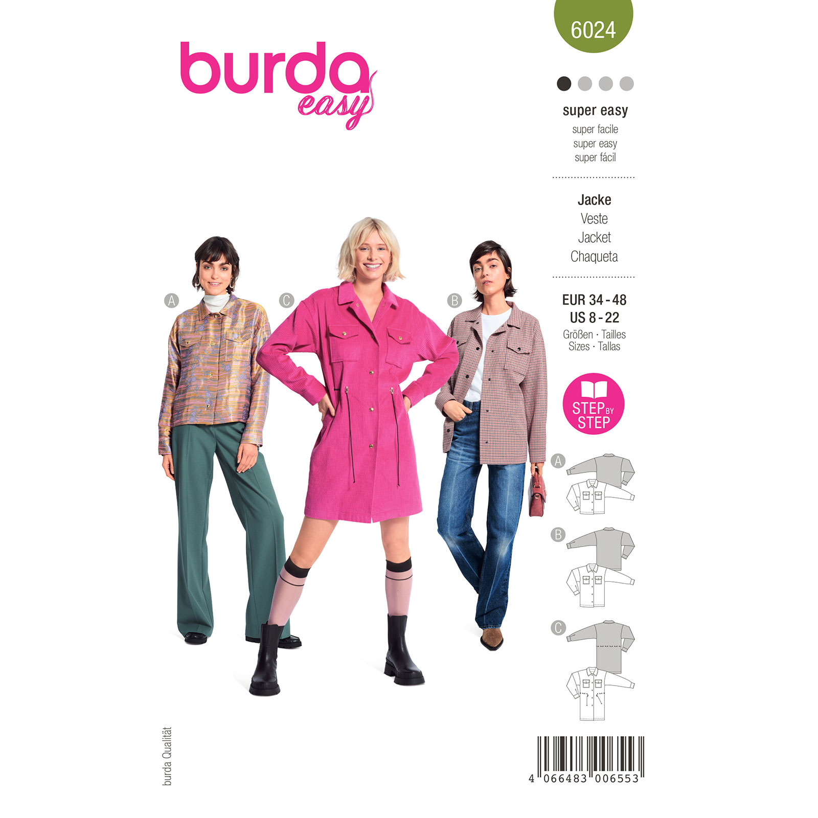 Burda naaipatroon 6024 groen - Jas maat 34-48 - STUK