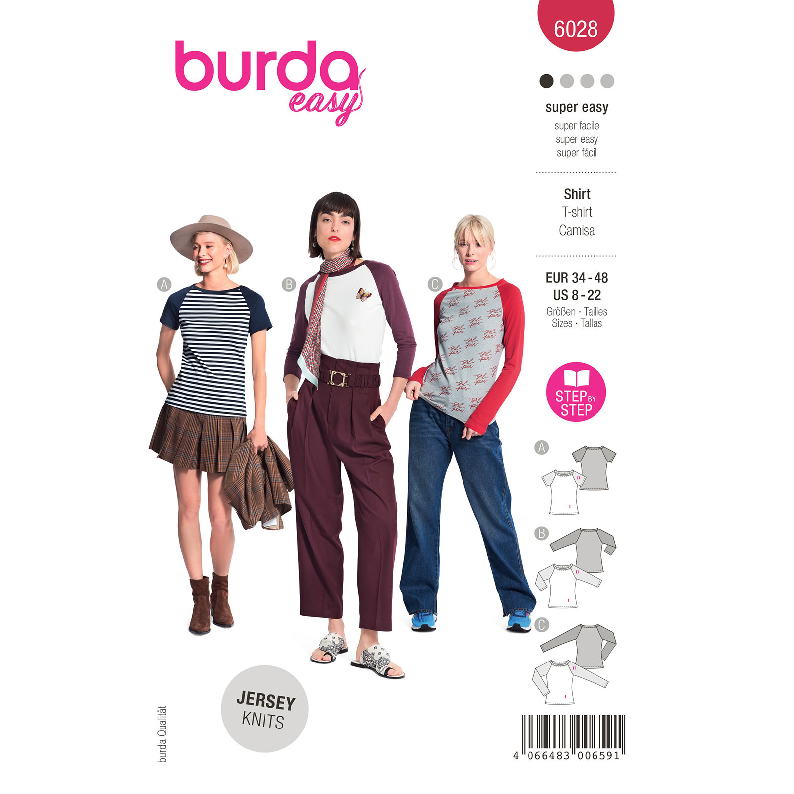 Burda naaipatroon 6028 rood - Top maat 34-48 - STUK
