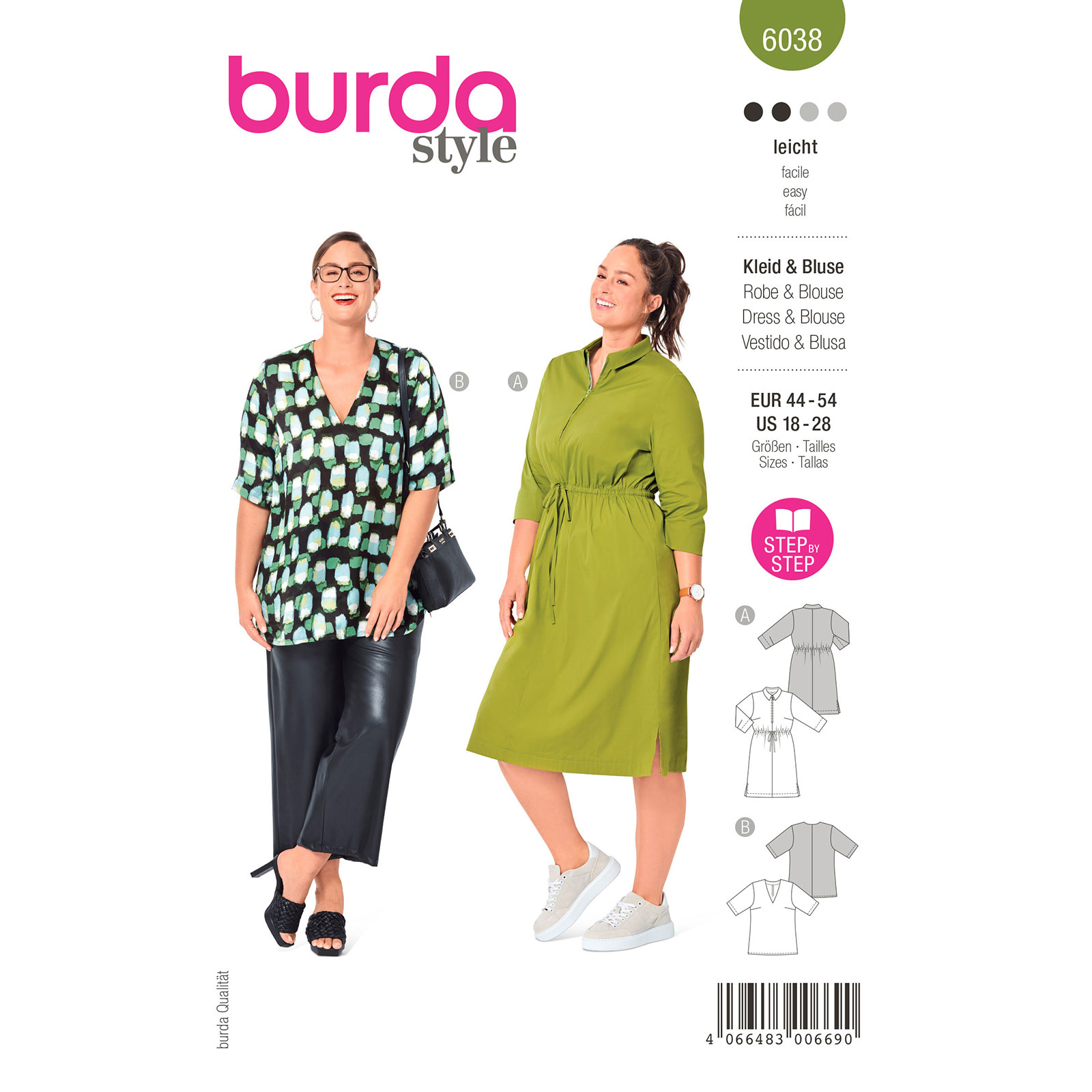 Burda naaipatroon 6038 groen - Jurk/Blouse maat 44-54 - STUK