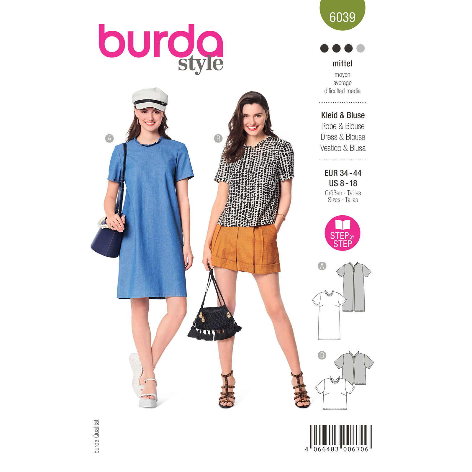Burda naaipatroon 6039 groen - Jurk/Blouse maat 34-44 - STUK