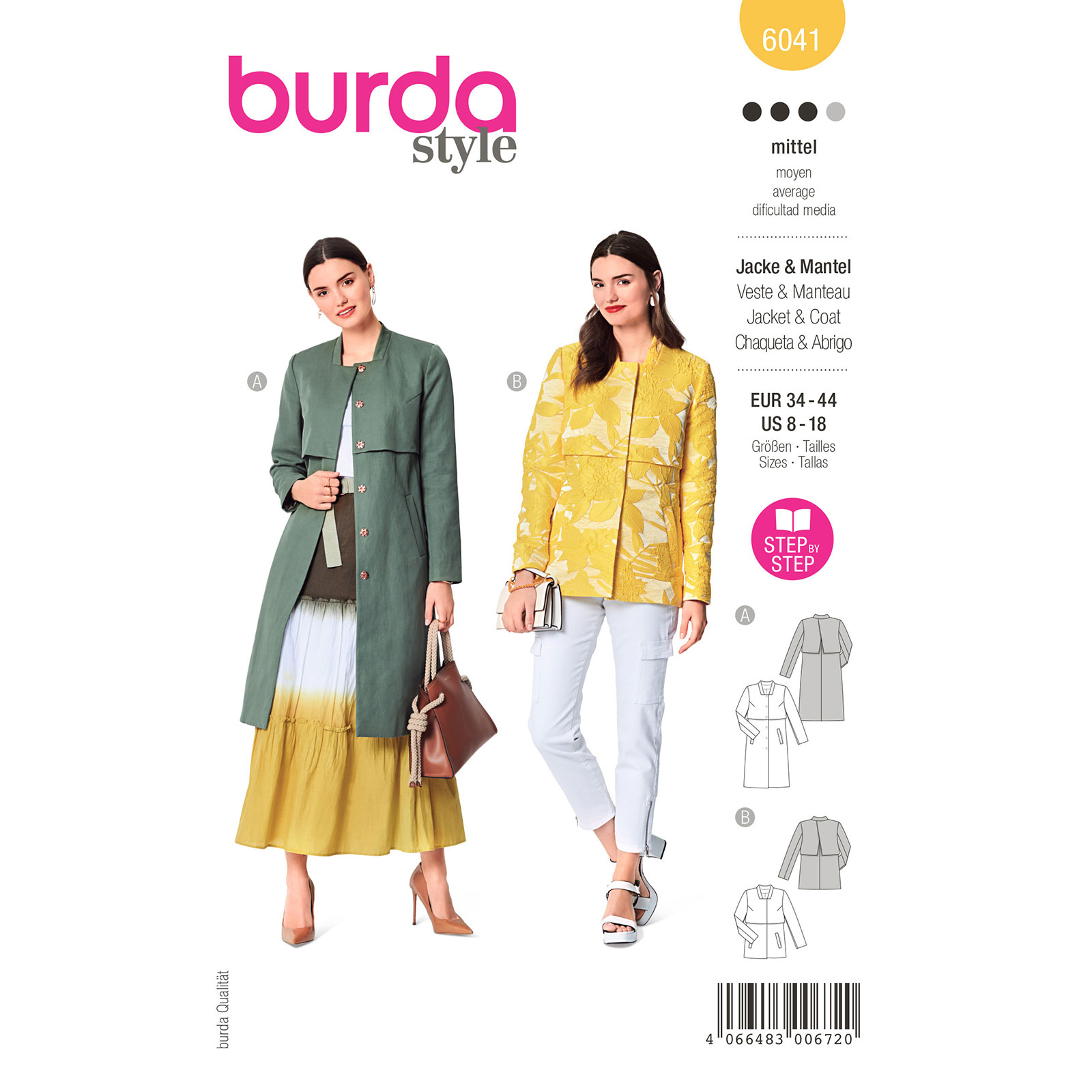 Burda naaipatroon 6041 geel - Jas maat 34-44 - STUK