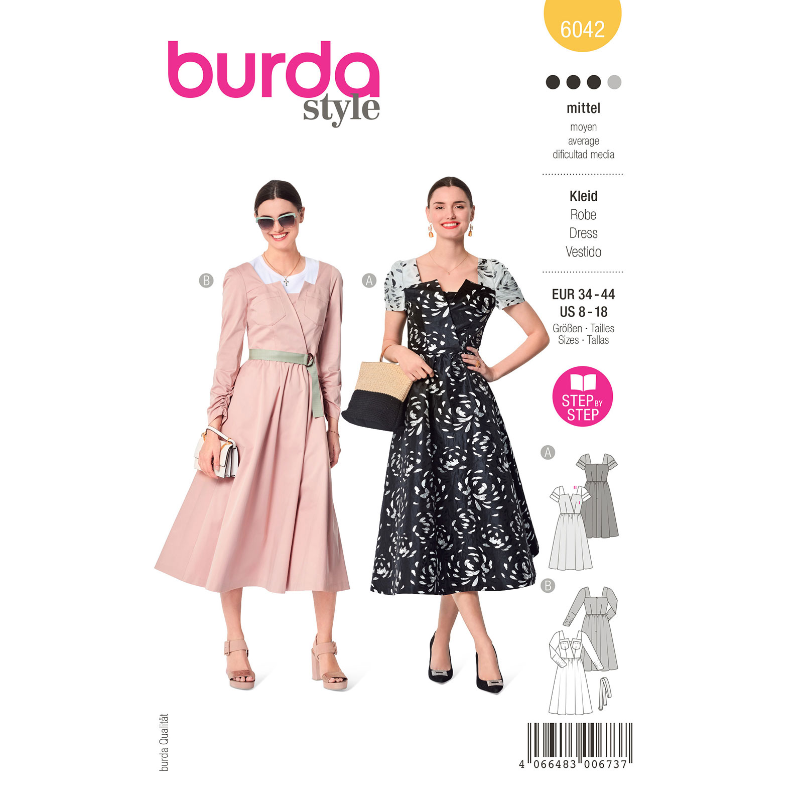 Burda naaipatroon 6042 geel - Jurk maat 34-44 - STUK
