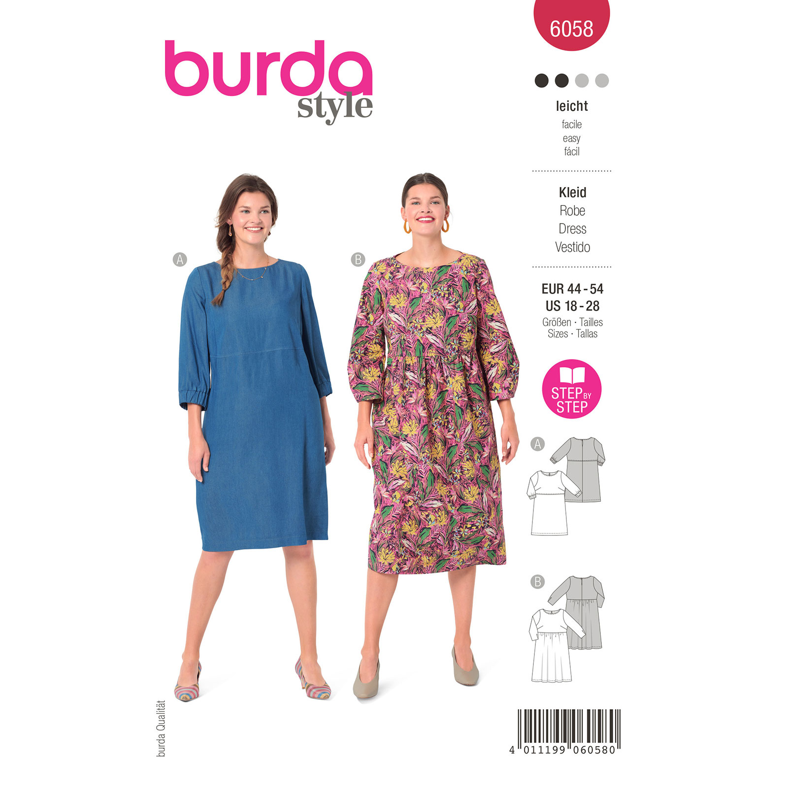 Burda patroon 6058 Jurk. Maat 44-54 - STUK